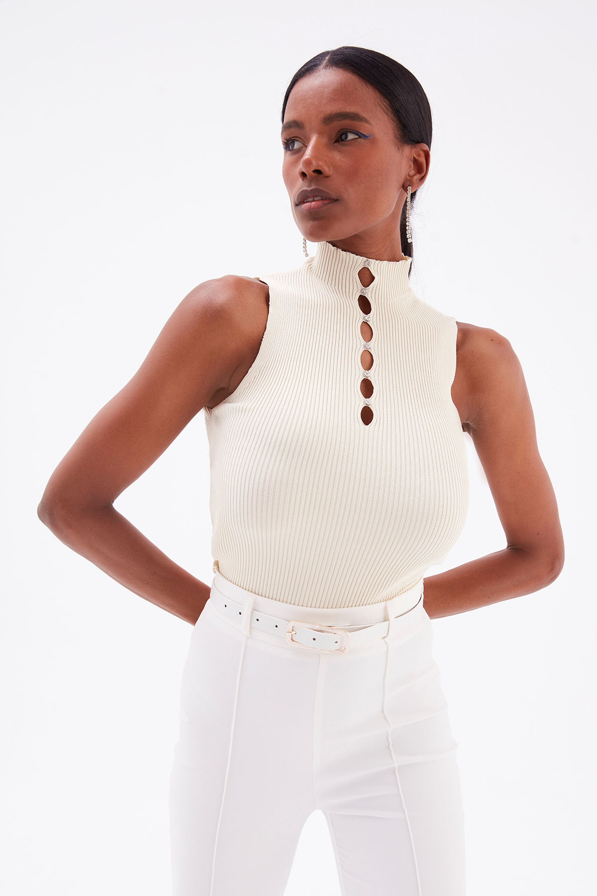 Stone Detailed Sleeveless Knitwear - STONE