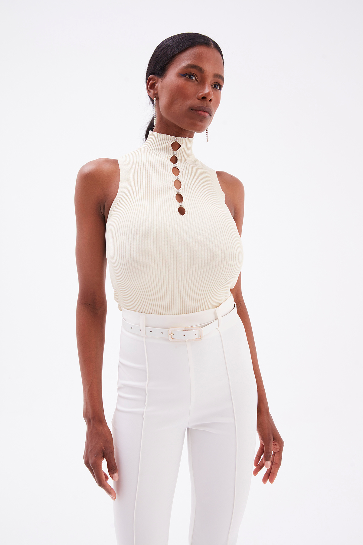 Stone Detailed Sleeveless Knitwear - STONE