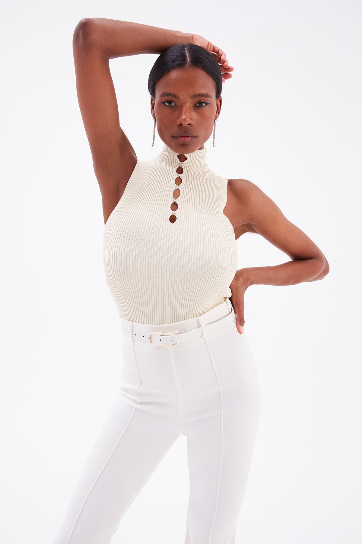 Stone Detailed Sleeveless Knitwear - STONE