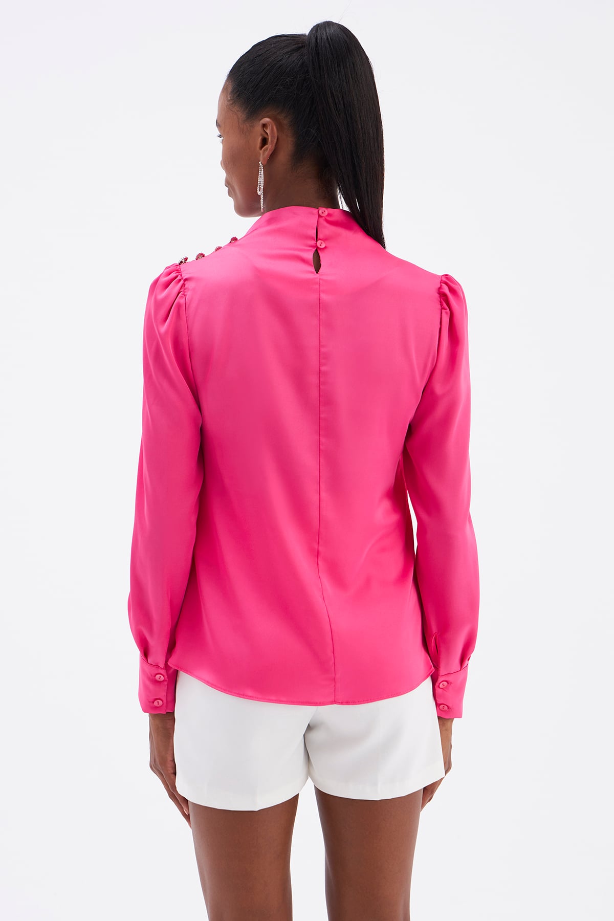 Stone Detailed Satin Blouse - PINK