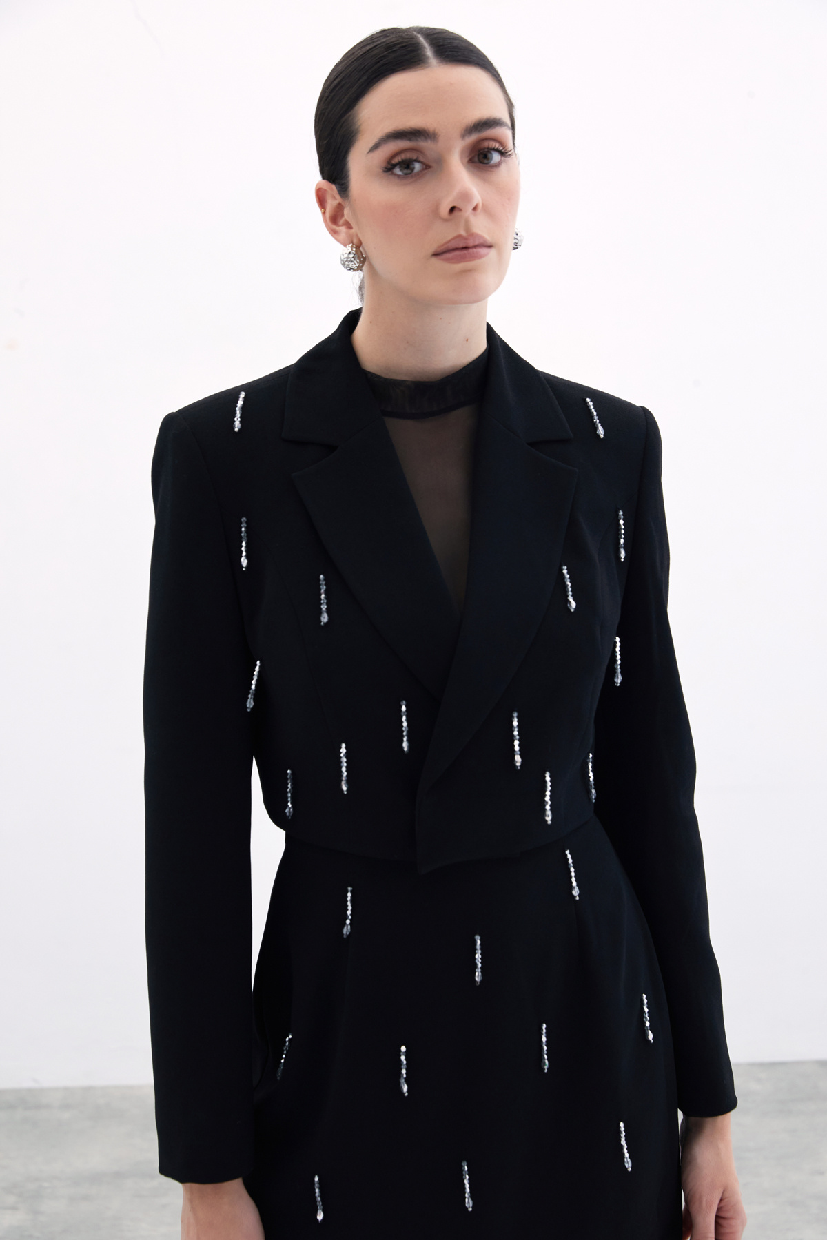 Taşlı Kısa Ceket - Siyah
