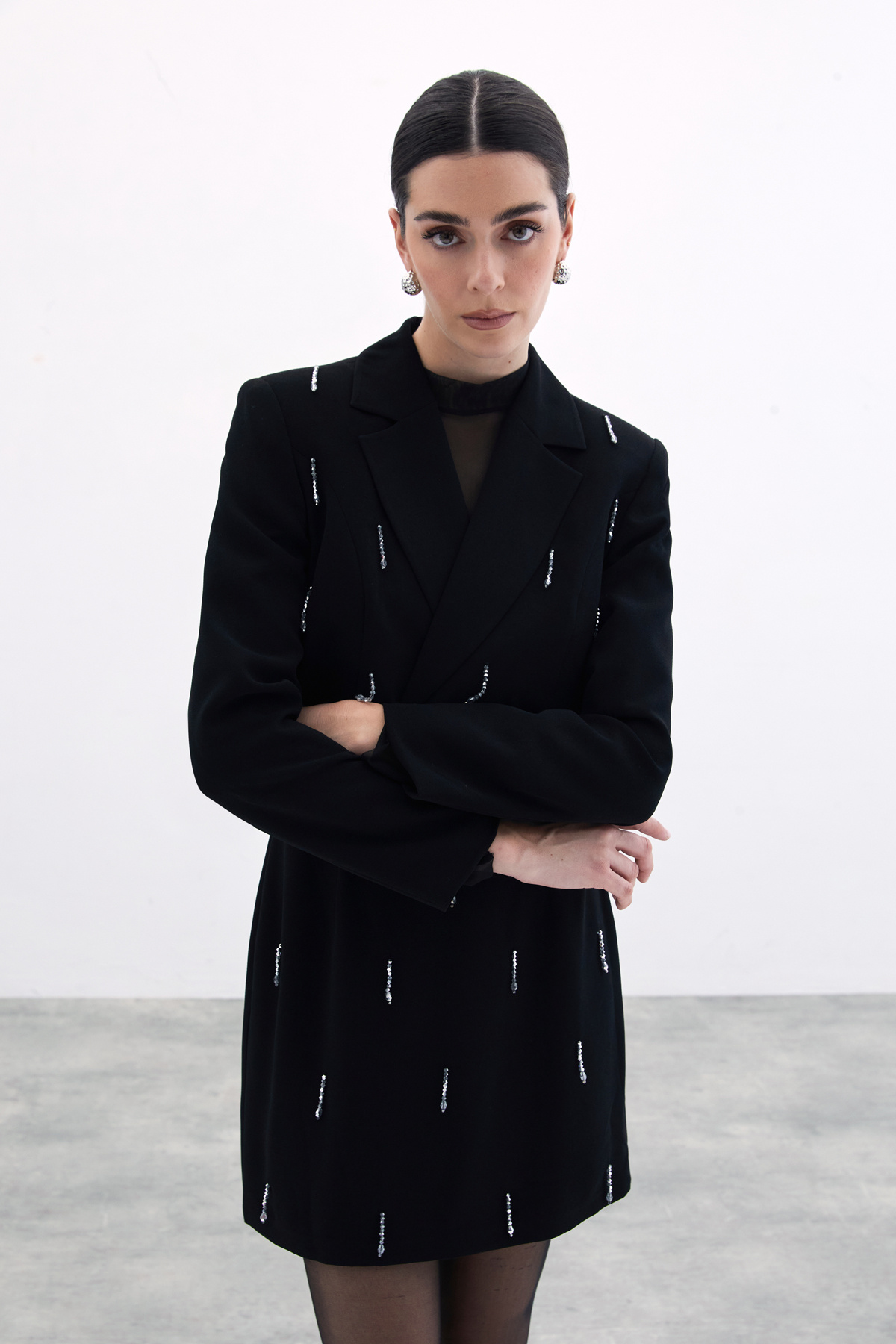 Taşlı Kısa Ceket - Siyah