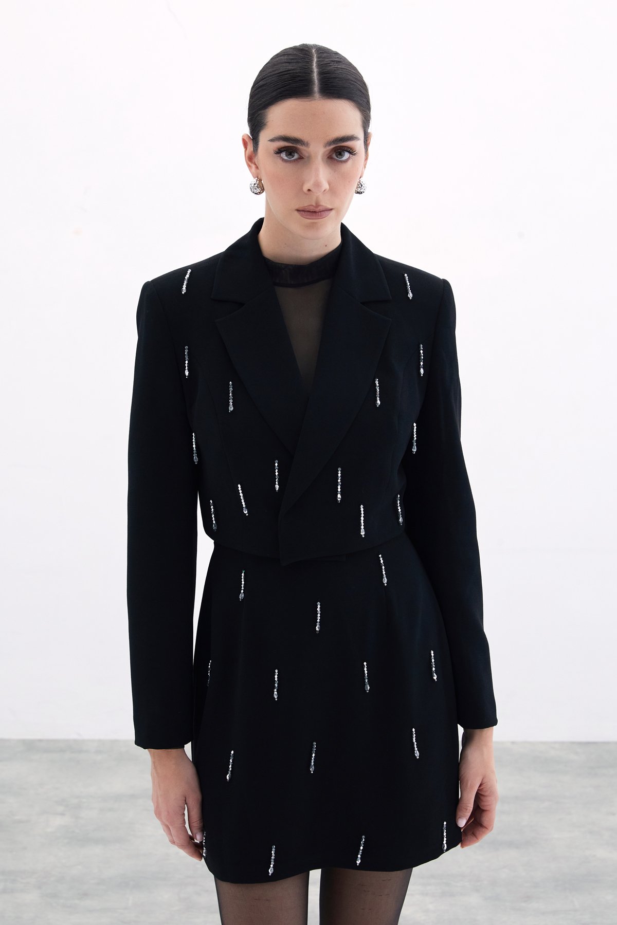 Taşlı Kısa Ceket - Siyah