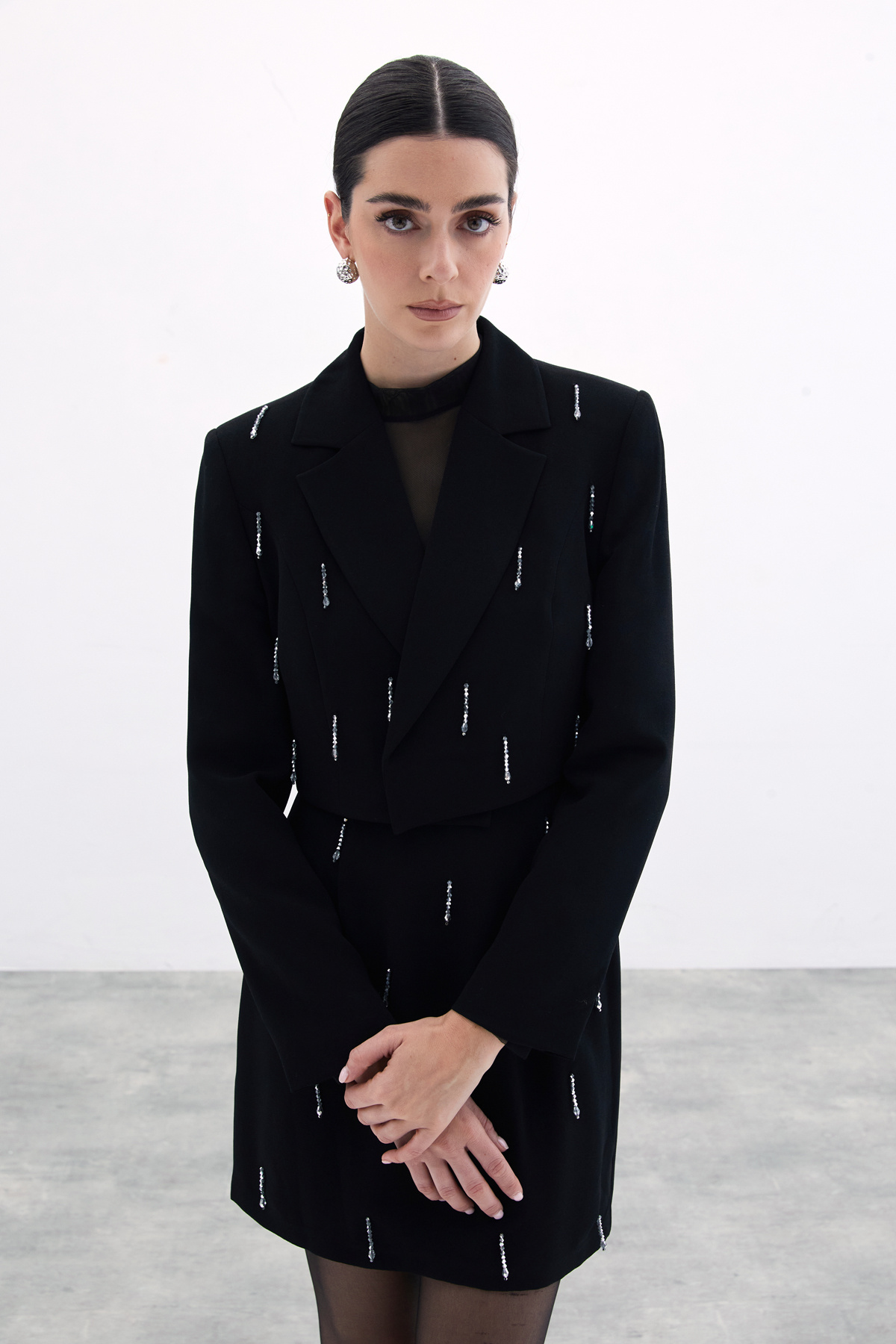 Taşlı Kısa Ceket - Siyah