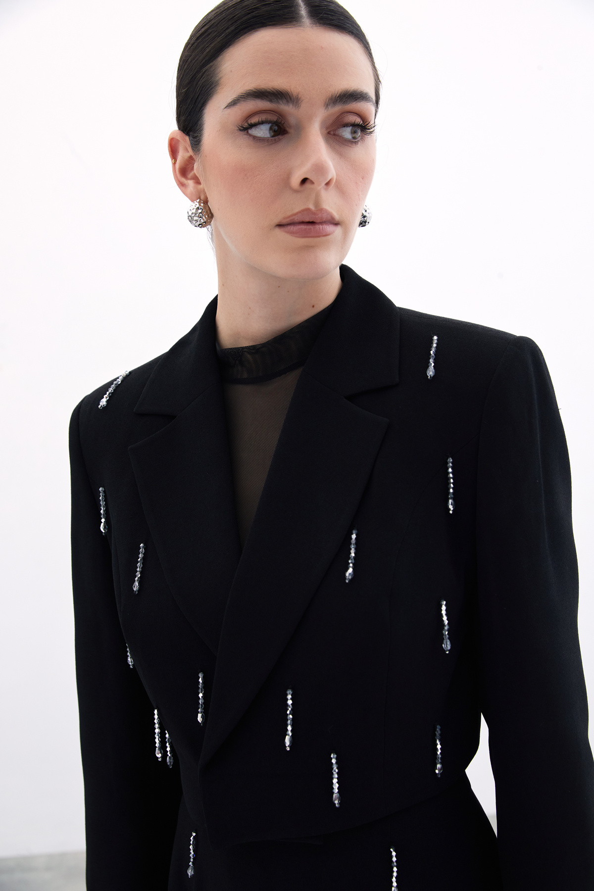 Taşlı Kısa Ceket - Siyah