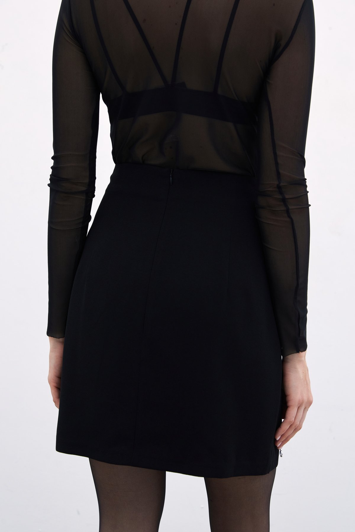 Taşlı Kısa Etek - Siyah