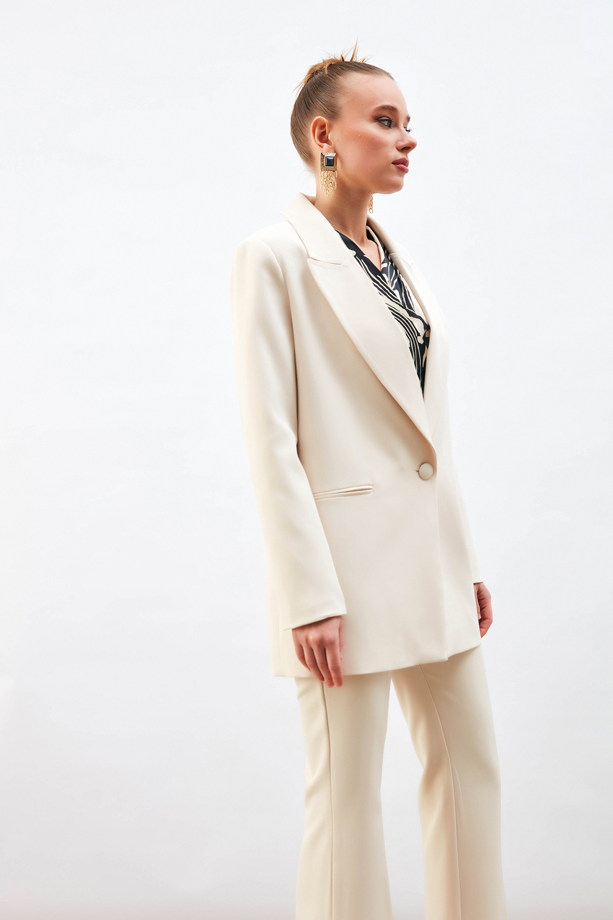 Tek Düğmeli Salaş Ceket - BEJ