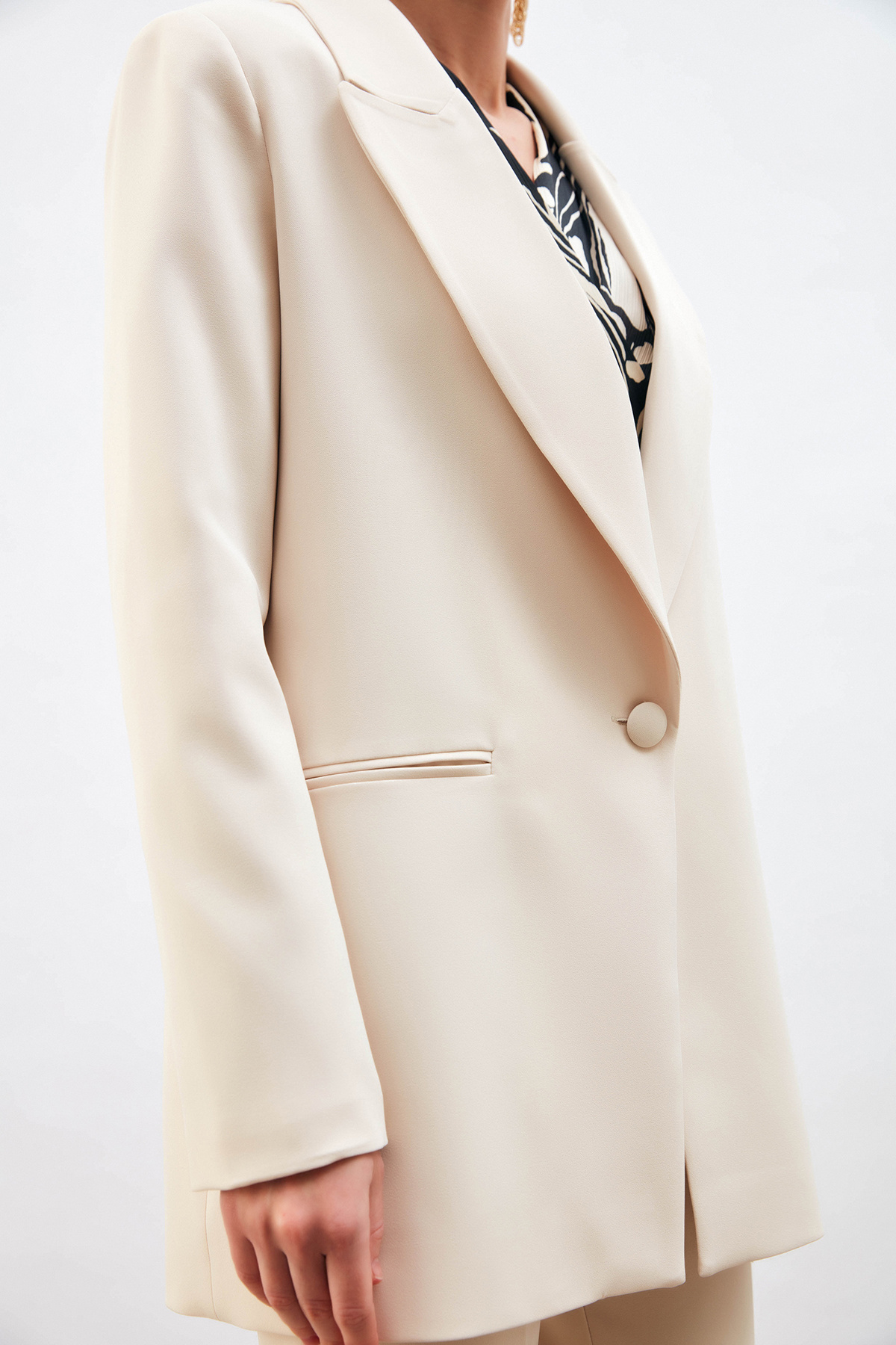 Tek Düğmeli Salaş Ceket - BEJ