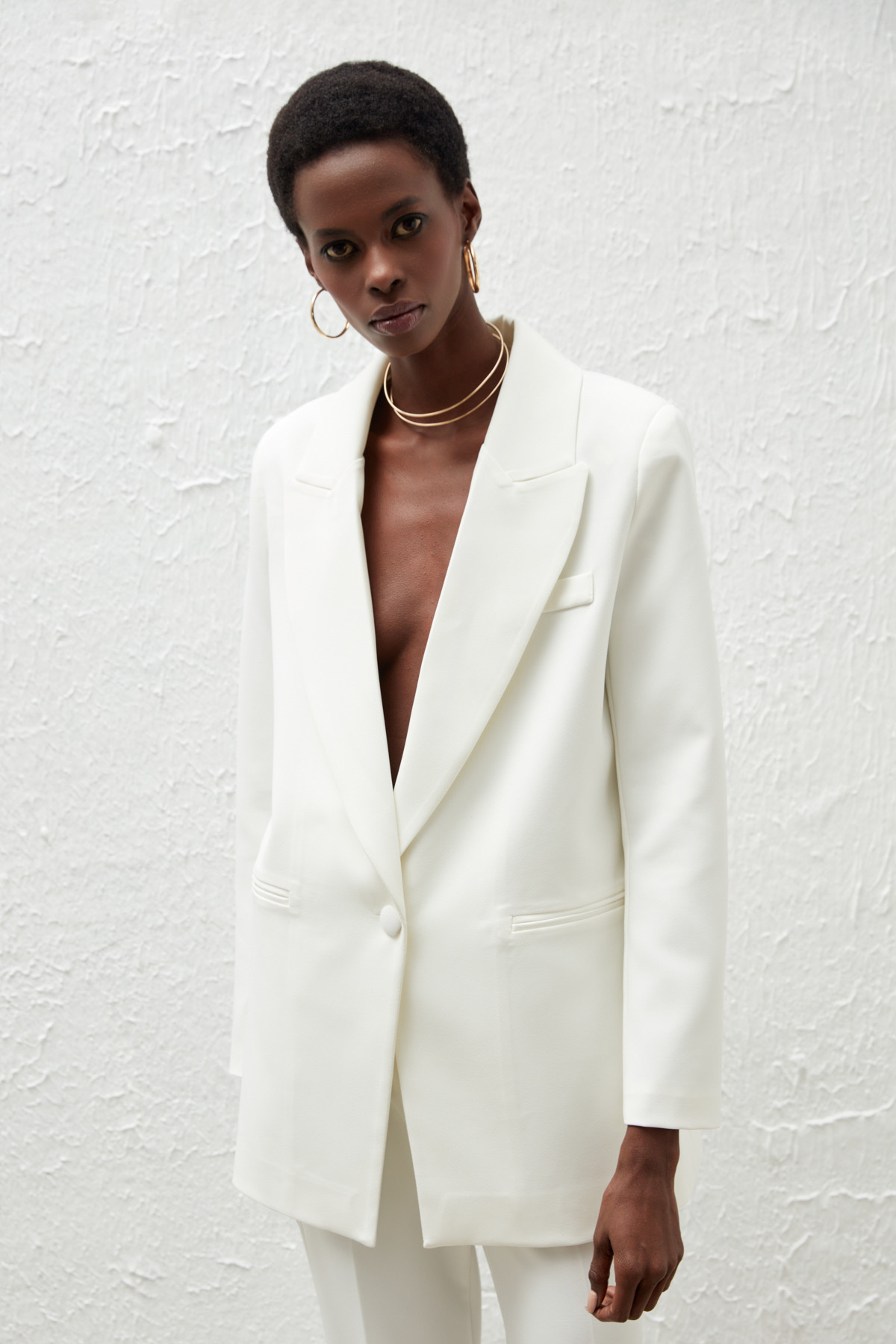 Tek Düğmeli Salaş Ceket - EKRU