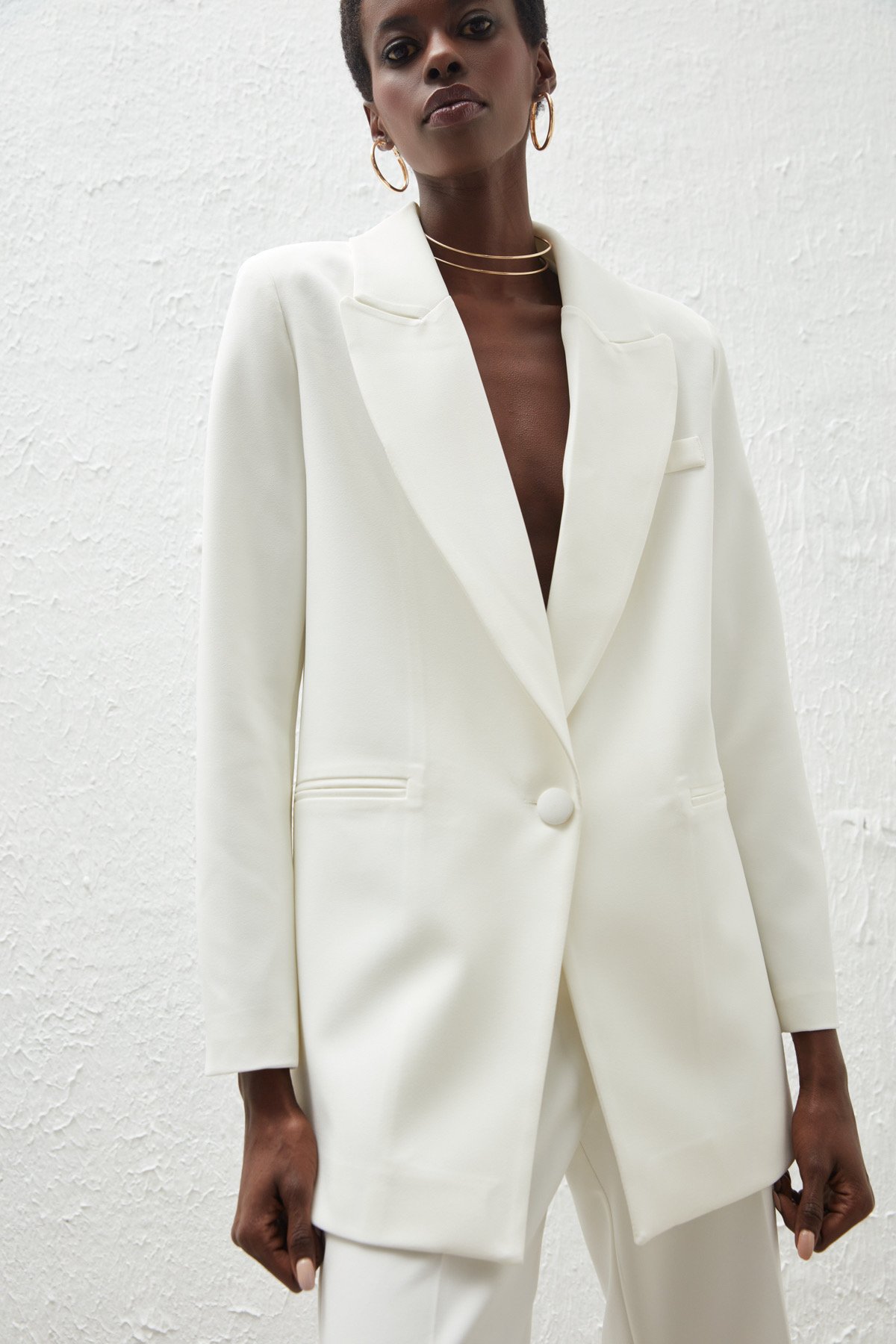 Tek Düğmeli Salaş Ceket - EKRU