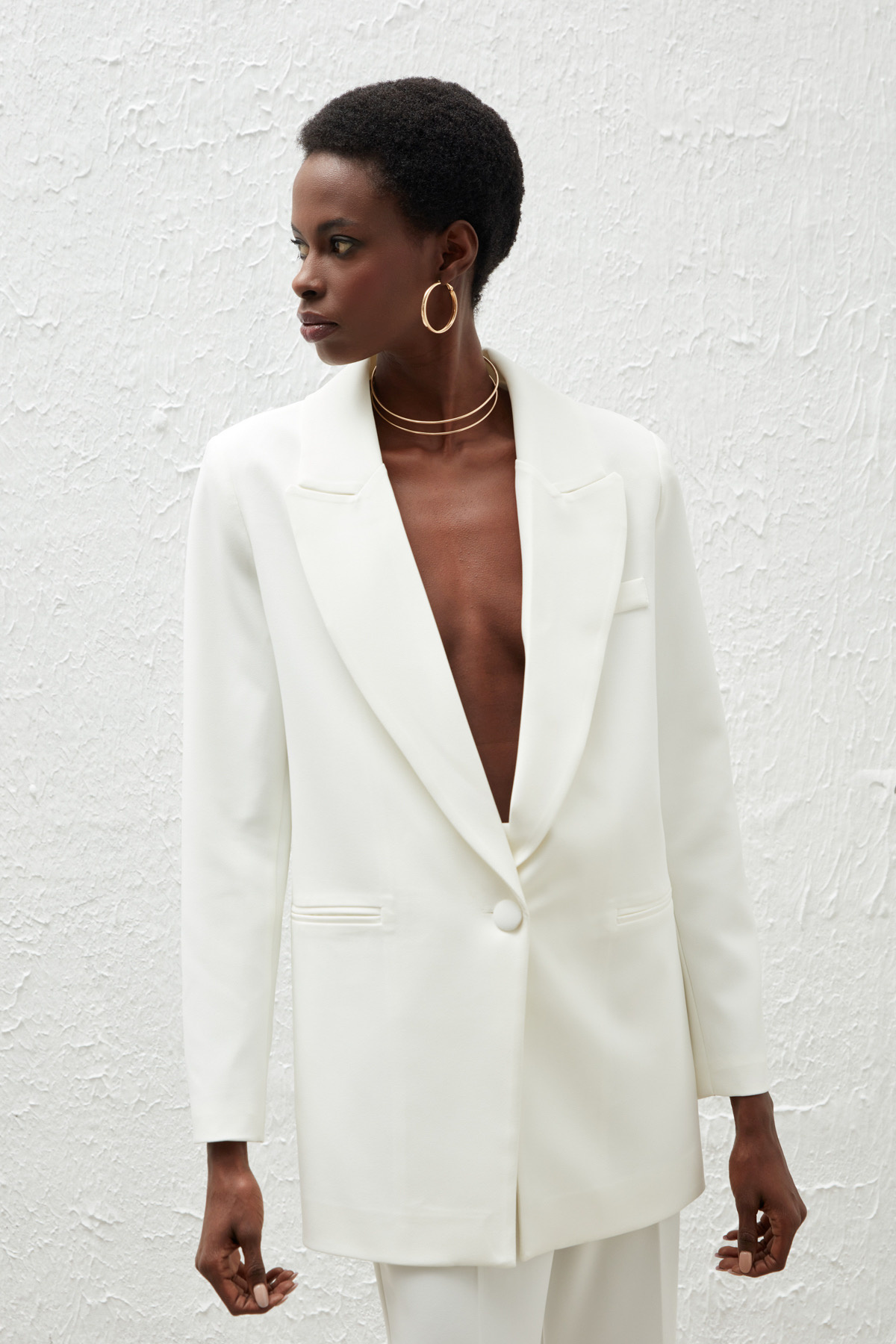 Tek Düğmeli Salaş Ceket - EKRU