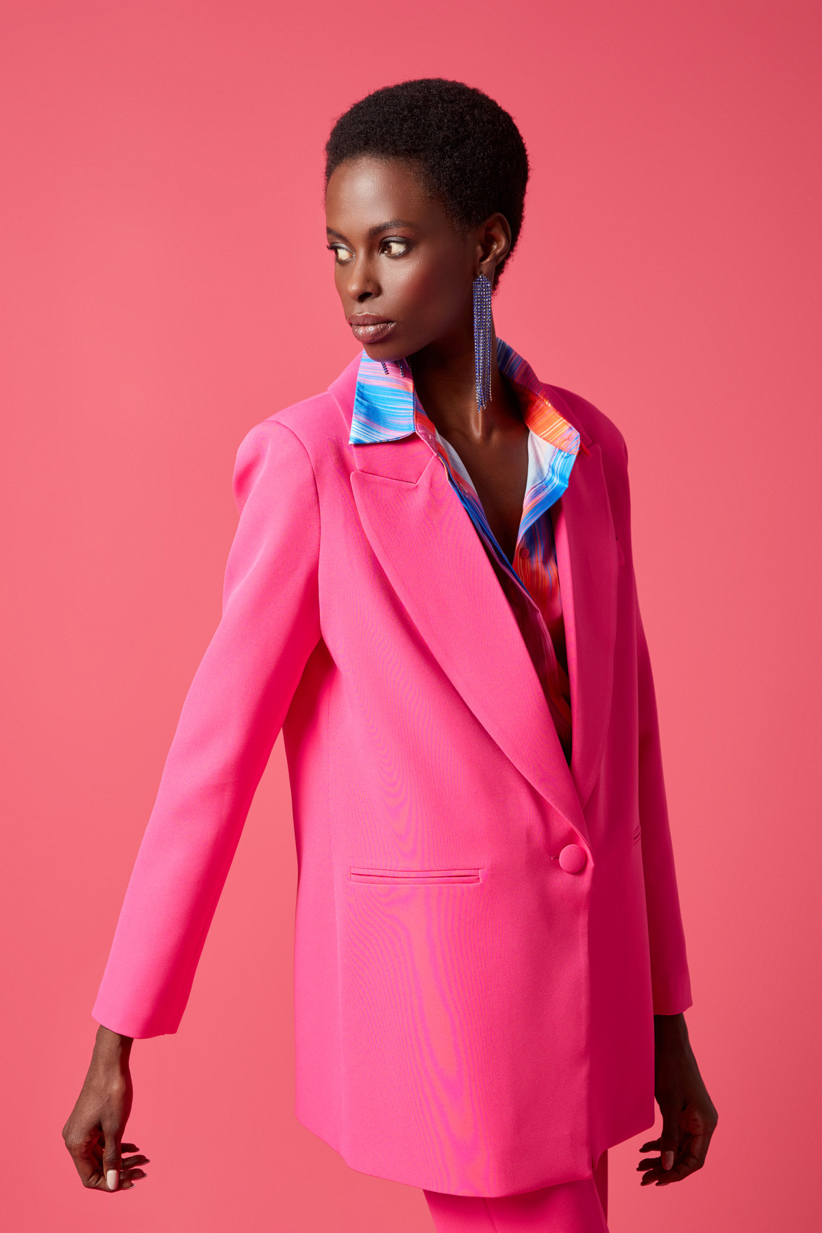 Tek Düğmeli Salaş Ceket - FUŞYA