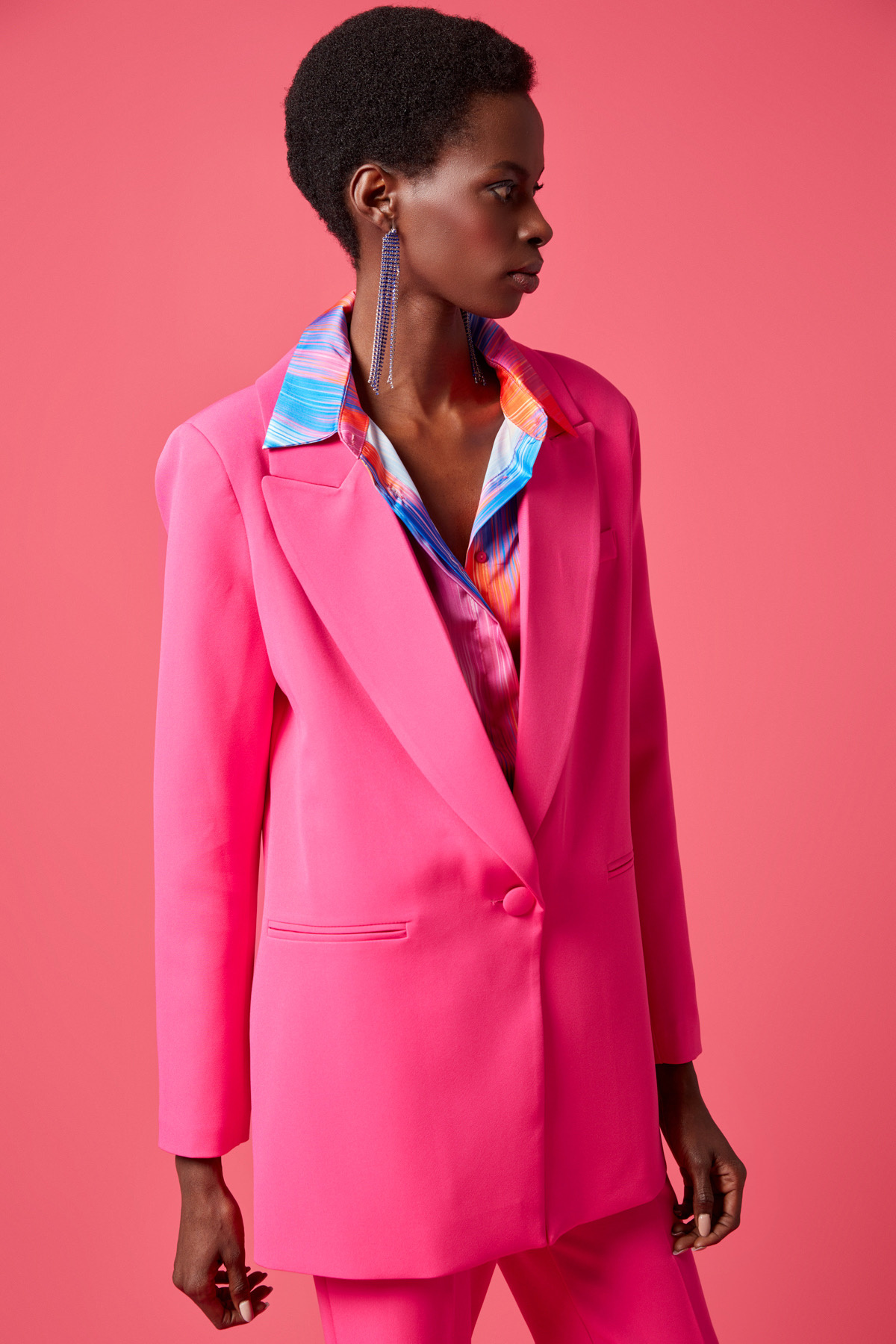 Tek Düğmeli Salaş Ceket - FUŞYA