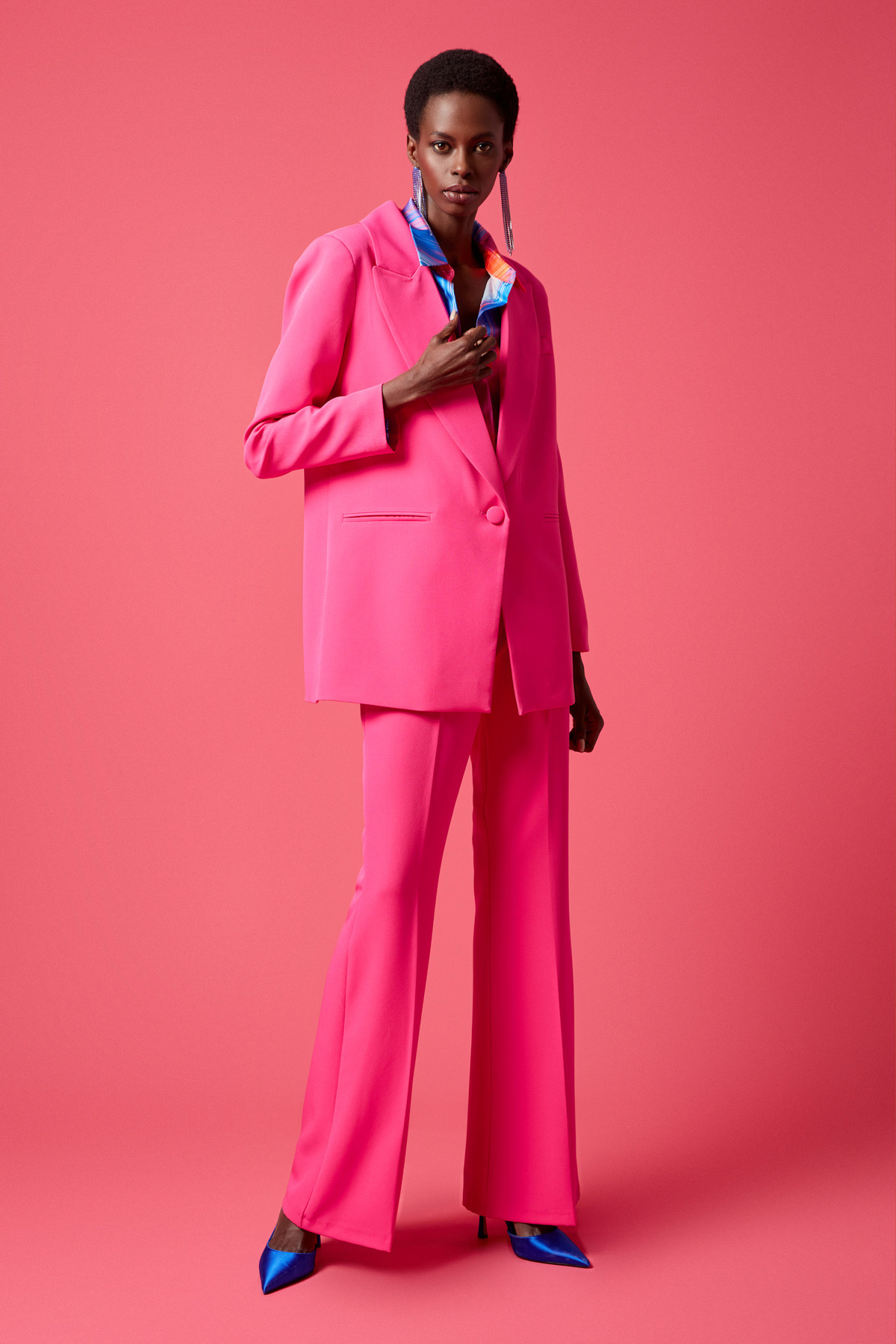 Tek Düğmeli Salaş Ceket - FUŞYA