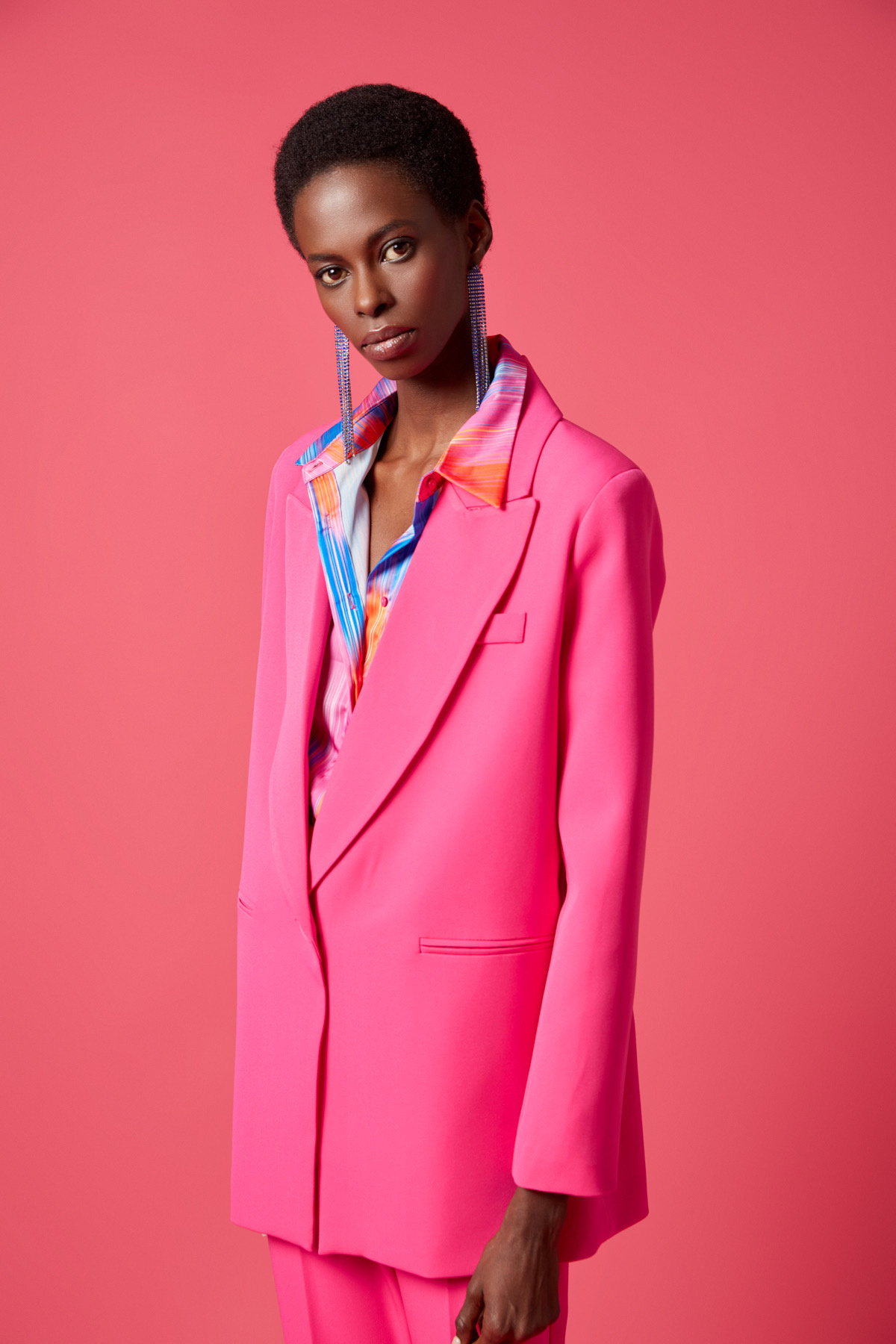 Tek Düğmeli Salaş Ceket - FUŞYA