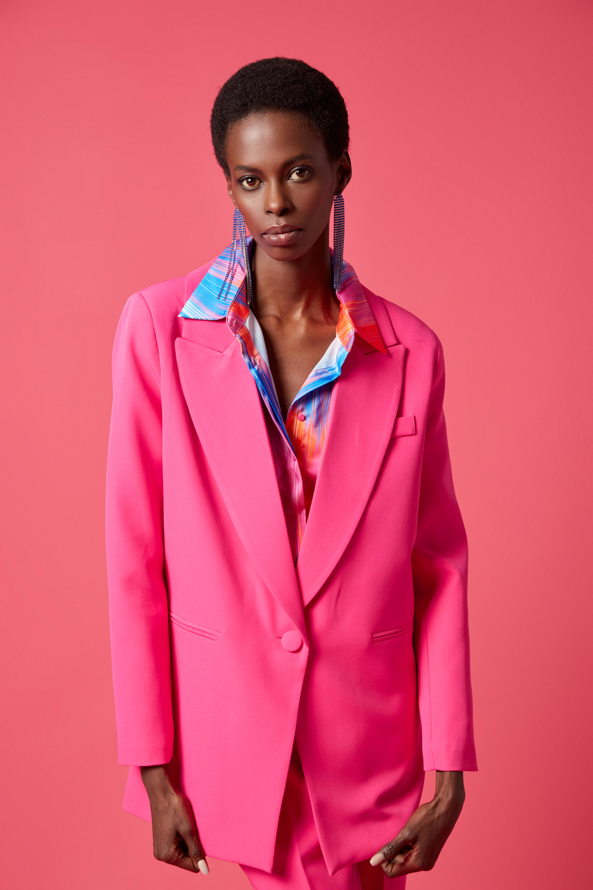 Tek Düğmeli Salaş Ceket - FUŞYA