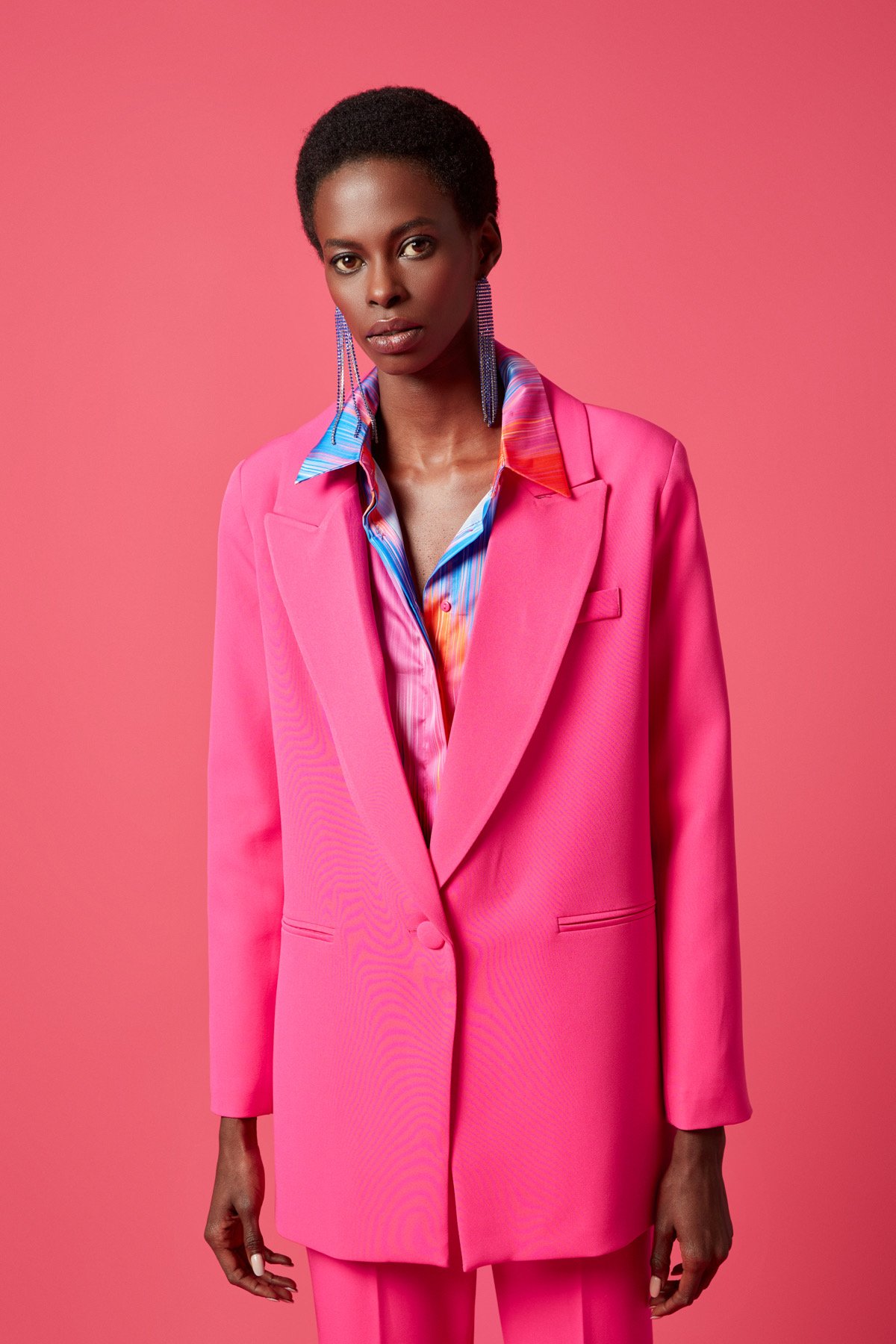 Tek Düğmeli Salaş Ceket - FUŞYA