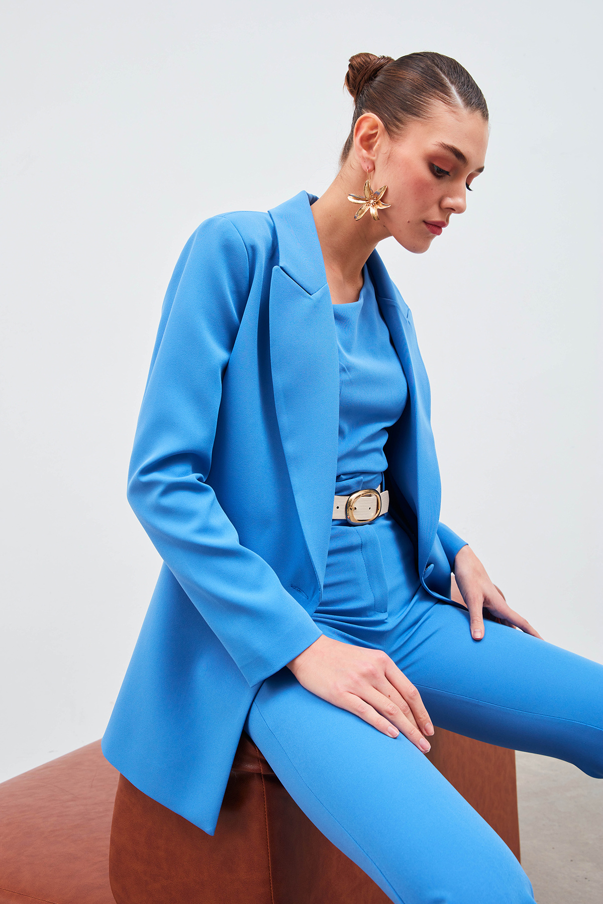 Tek Düğmeli Salaş Ceket - İNDİGO