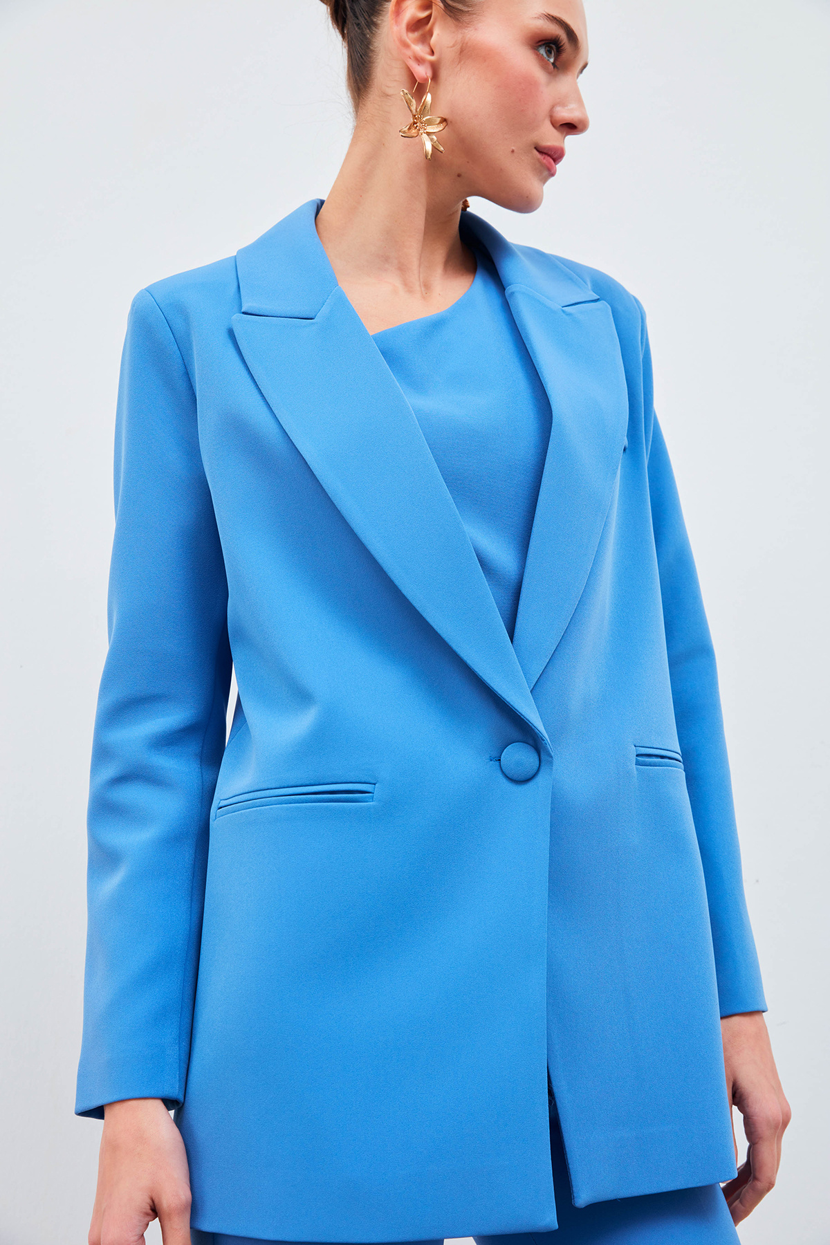 Tek Düğmeli Salaş Ceket - İNDİGO