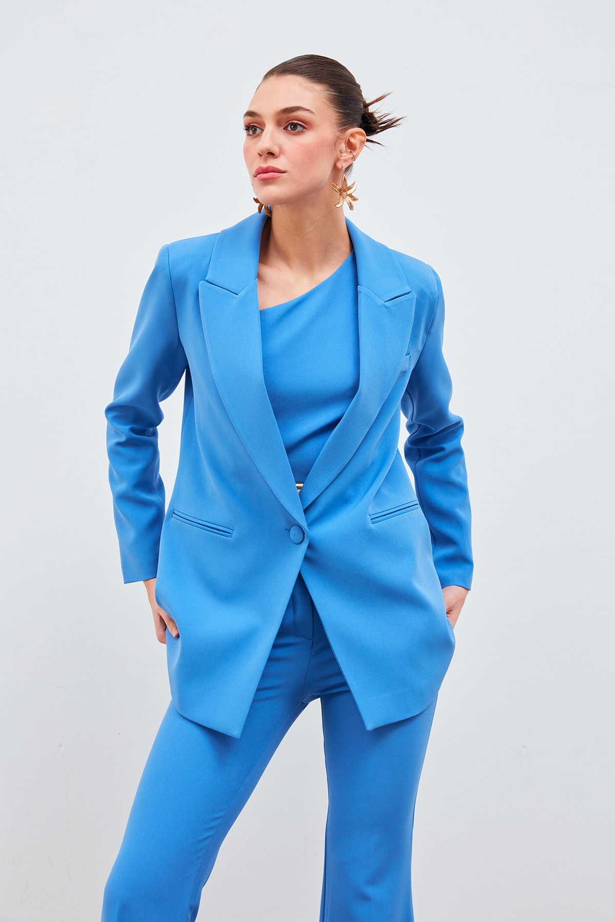 Tek Düğmeli Salaş Ceket - İNDİGO