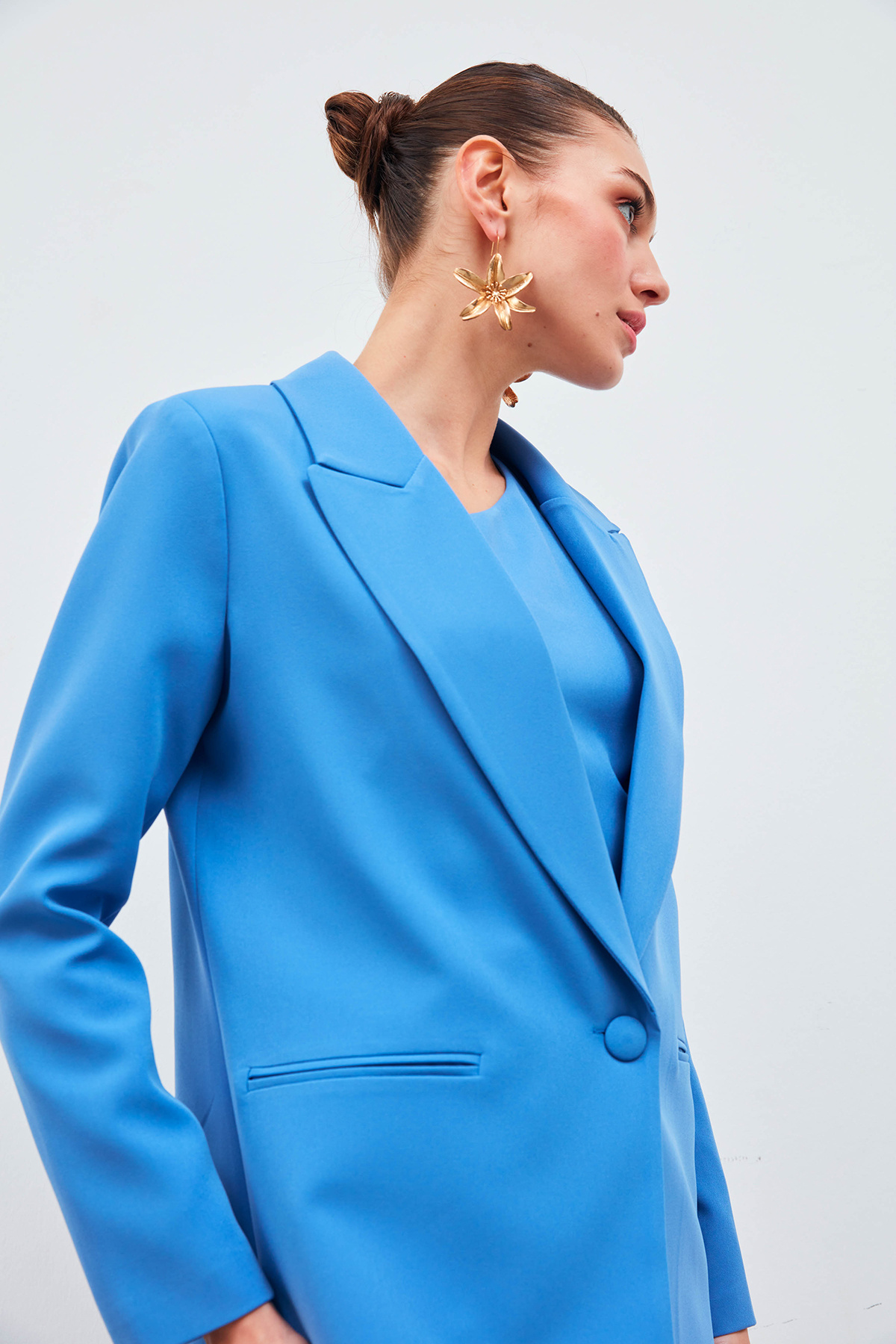 Tek Düğmeli Salaş Ceket - İNDİGO