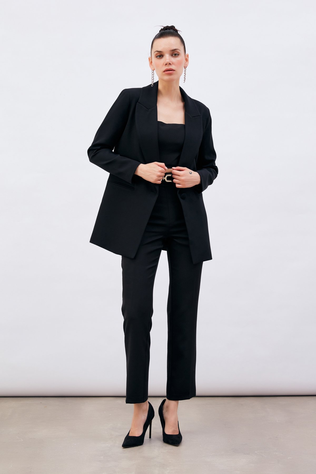 Tek Düğmeli Salaş Ceket - SİYAH