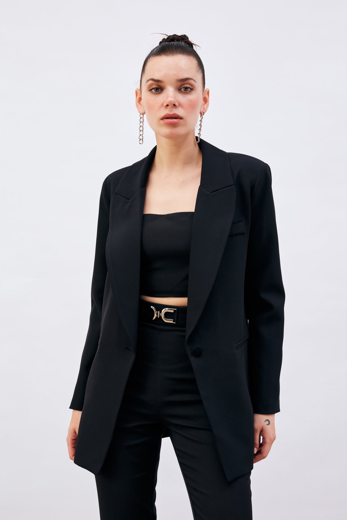 Tek Düğmeli Salaş Ceket - SİYAH