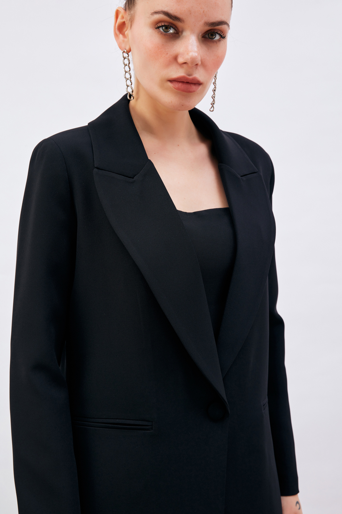 Tek Düğmeli Salaş Ceket - SİYAH