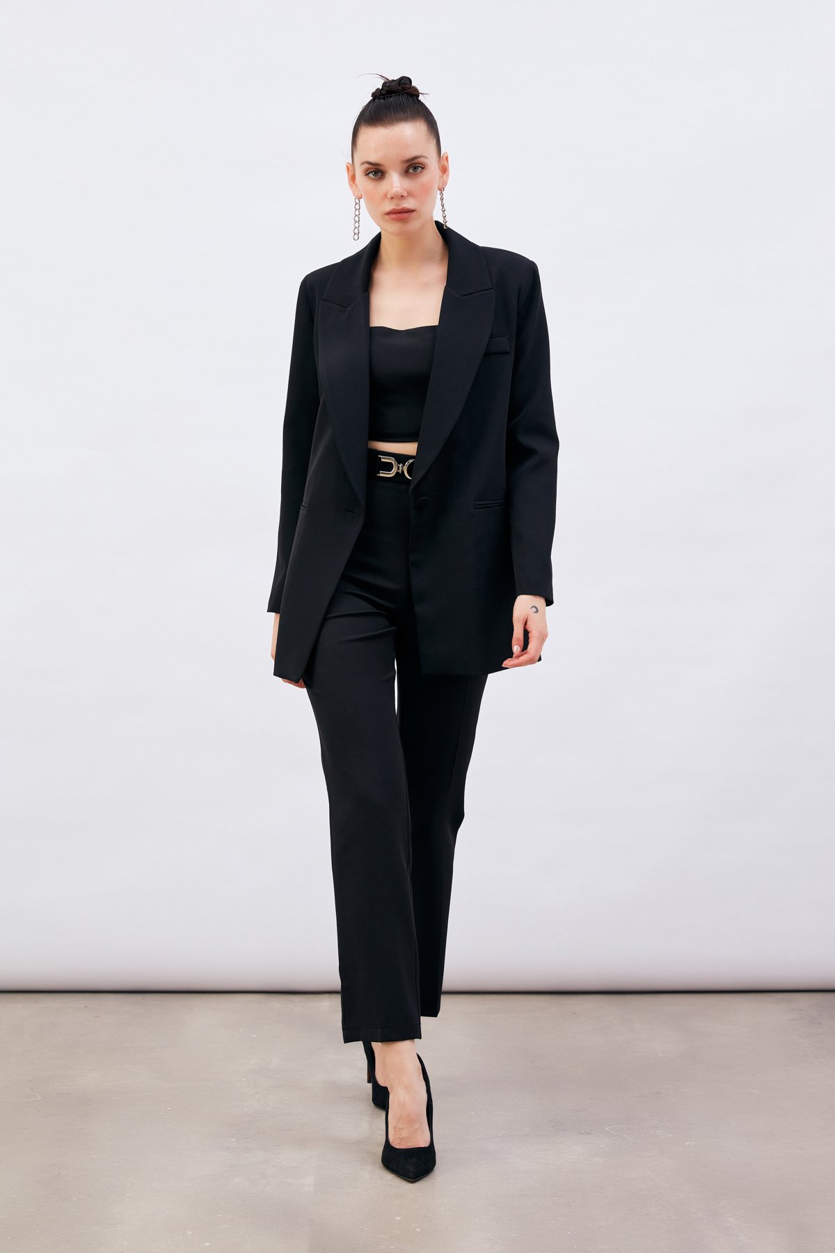 Tek Düğmeli Salaş Ceket - SİYAH