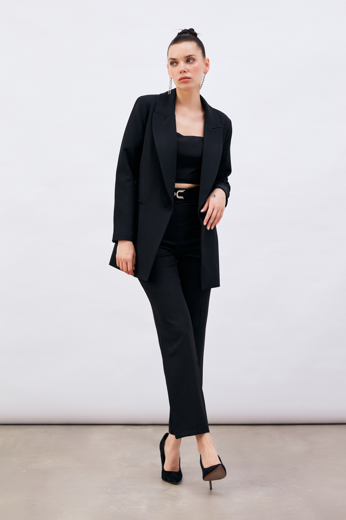 Tek Düğmeli Salaş Ceket - SİYAH