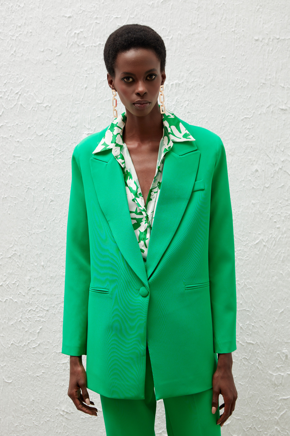 Tek Düğmeli Salaş Ceket - YEŞİL