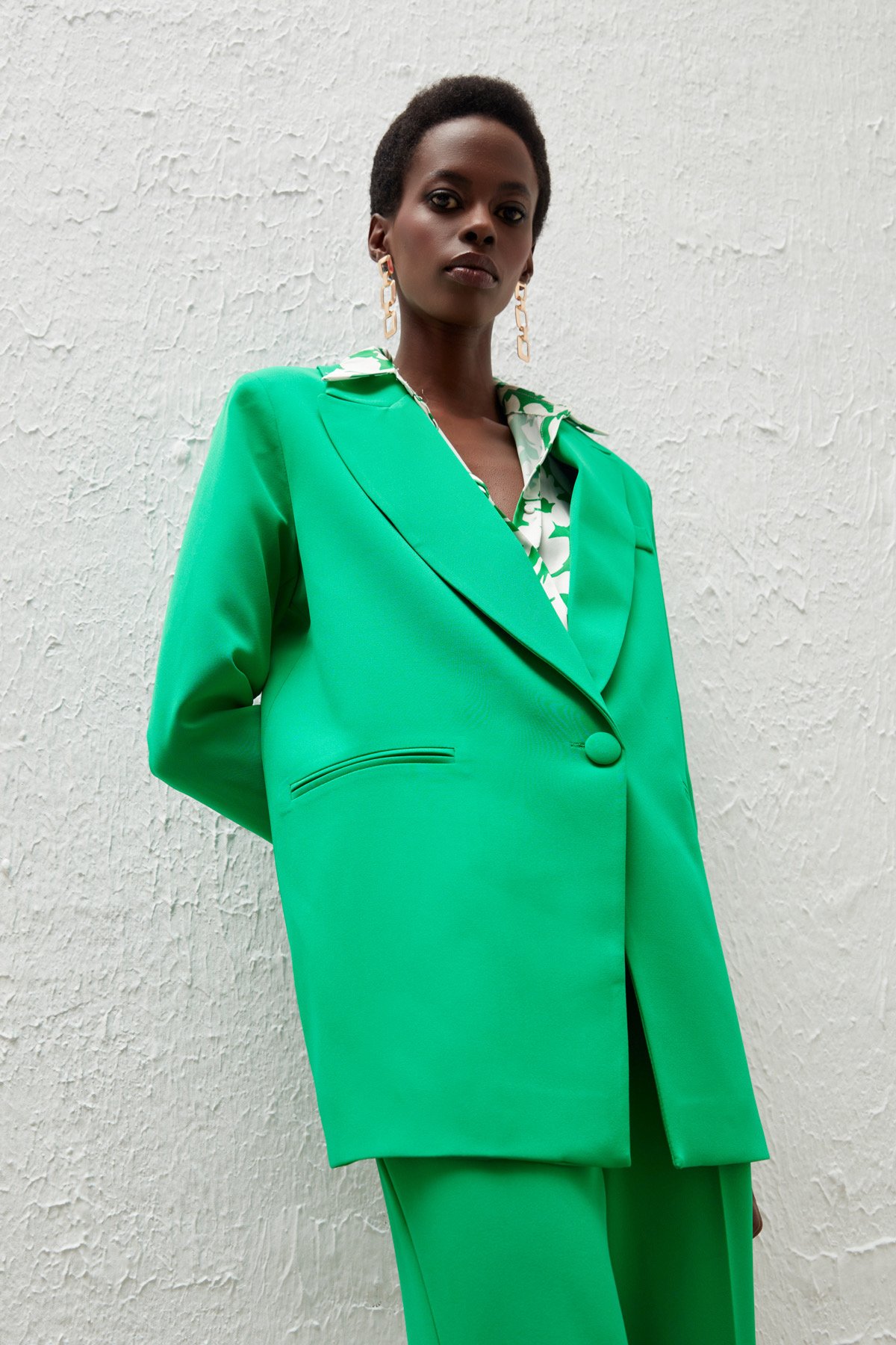 Tek Düğmeli Salaş Ceket - YEŞİL