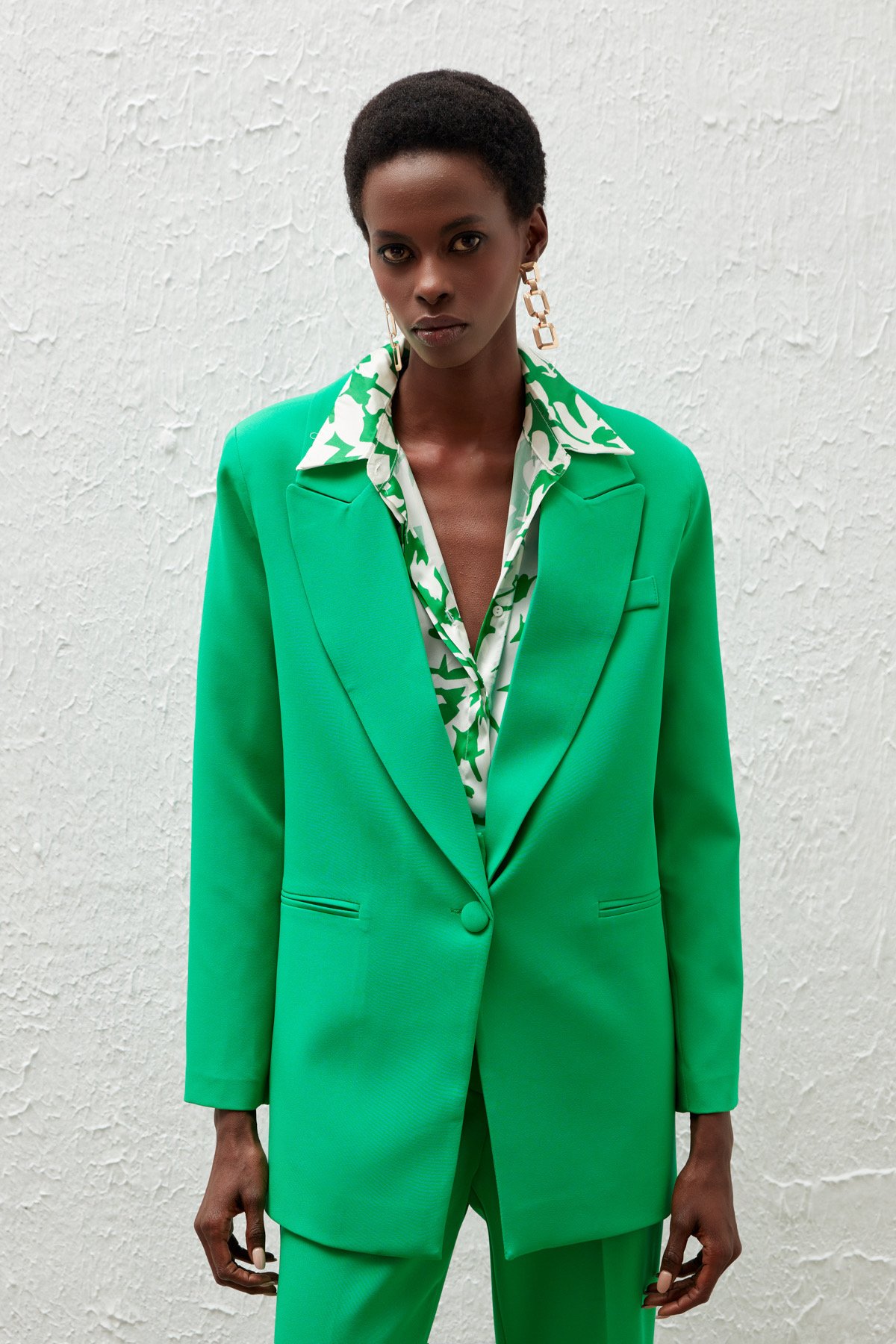 Tek Düğmeli Salaş Ceket - YEŞİL