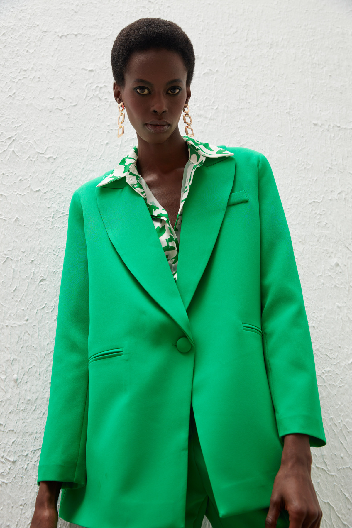 Tek Düğmeli Salaş Ceket - YEŞİL