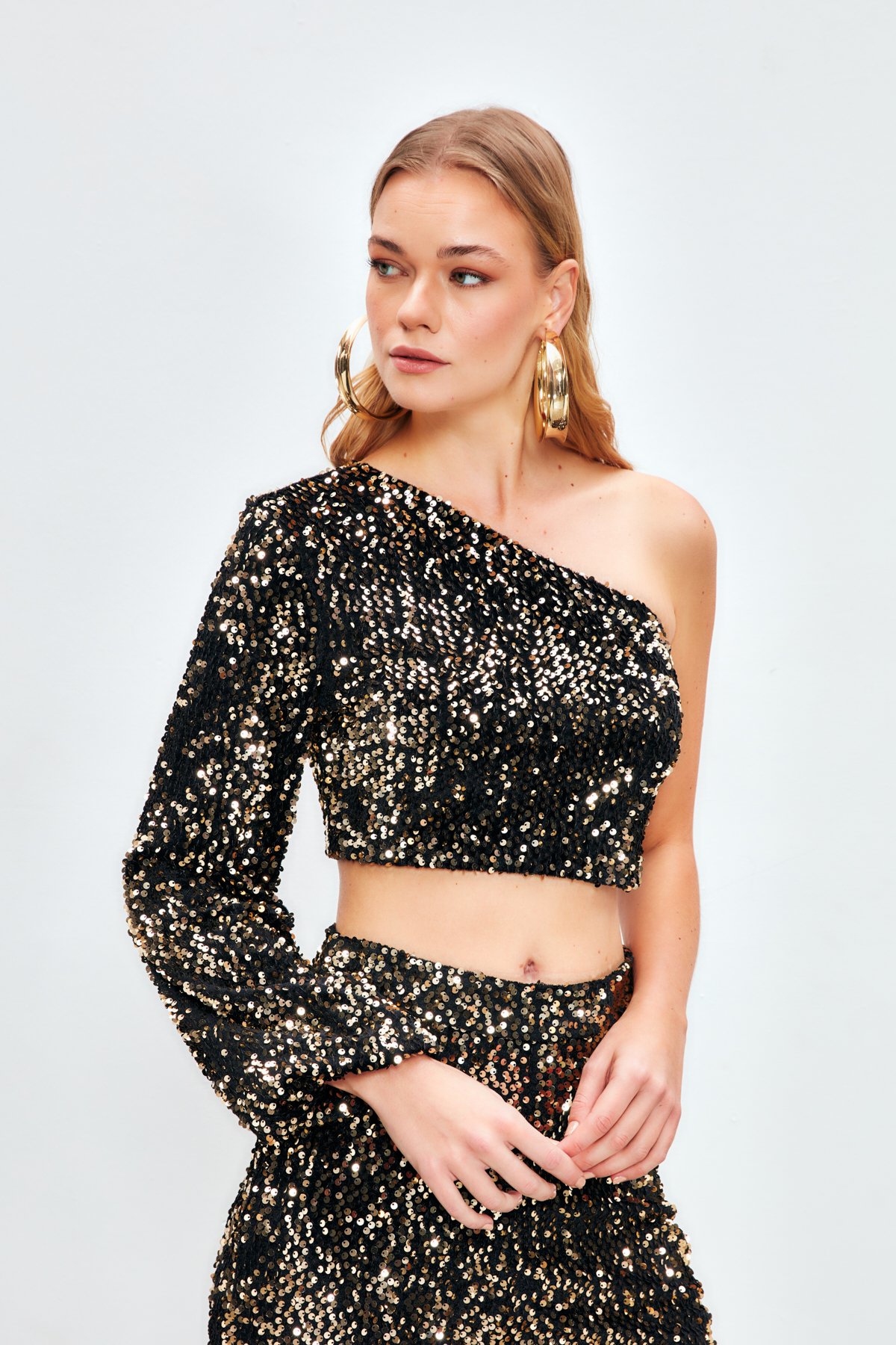 Tek Kollu Crop Bluz - GOLD