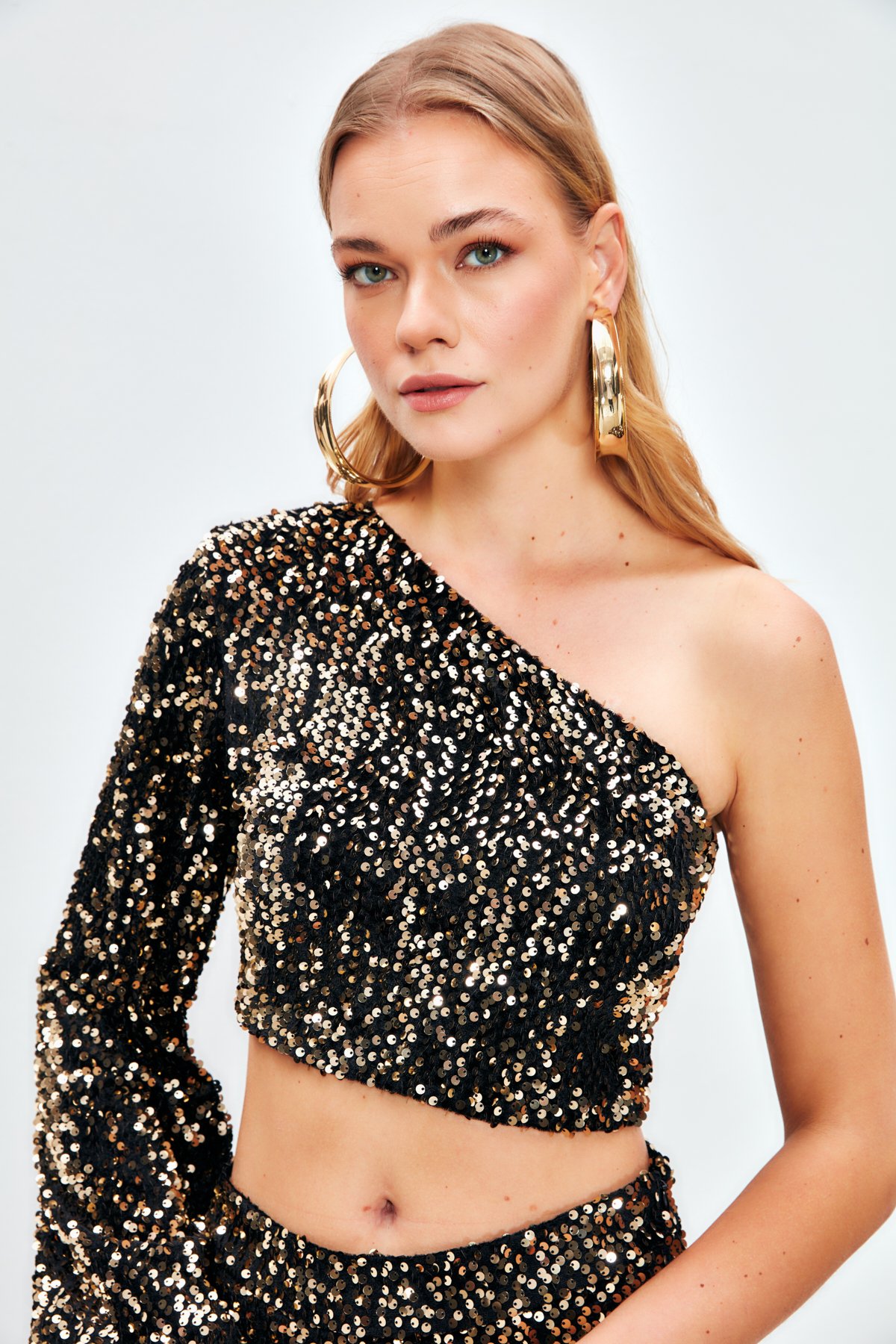 Tek Kollu Crop Bluz - GOLD