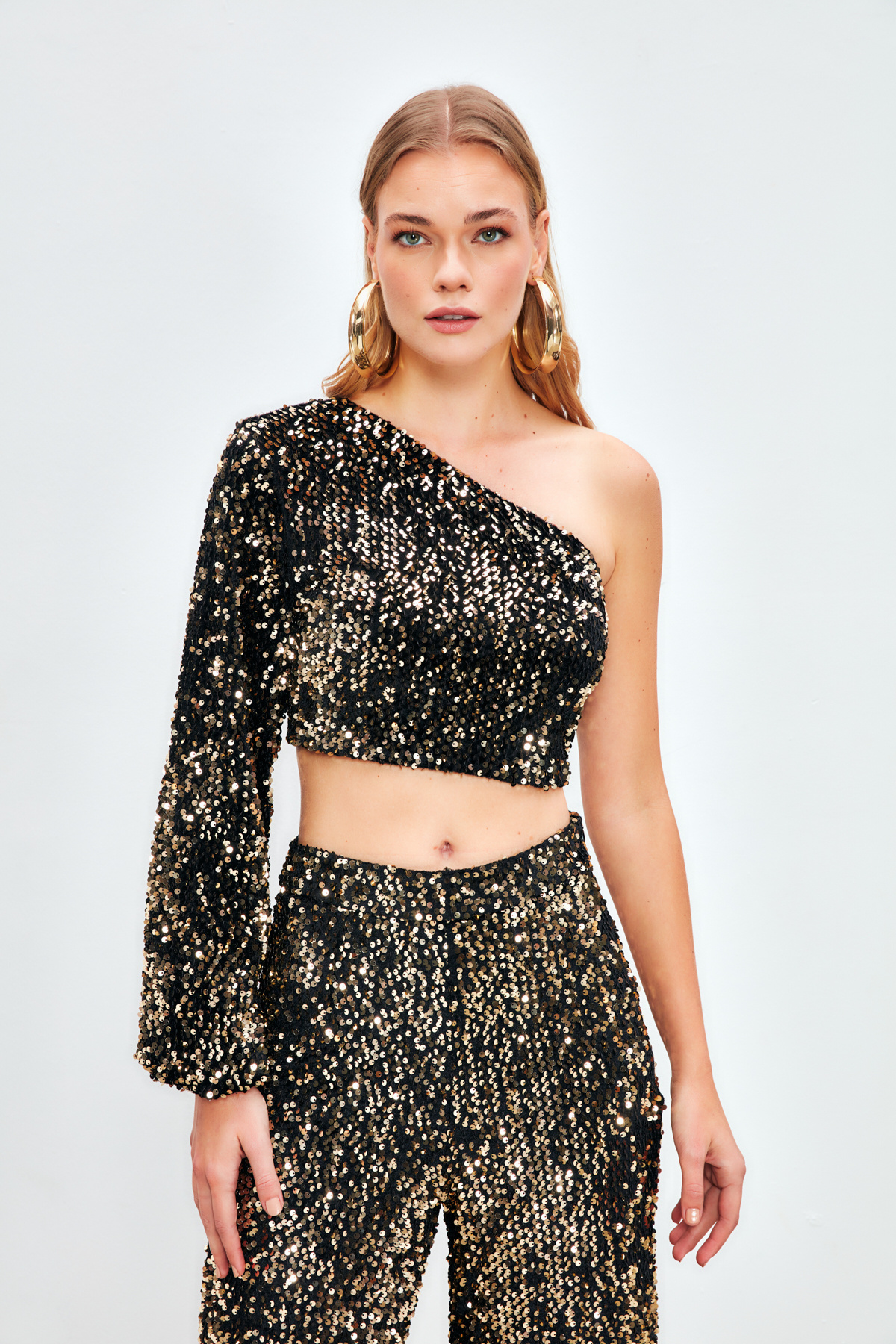 Tek Kollu Crop Bluz - GOLD