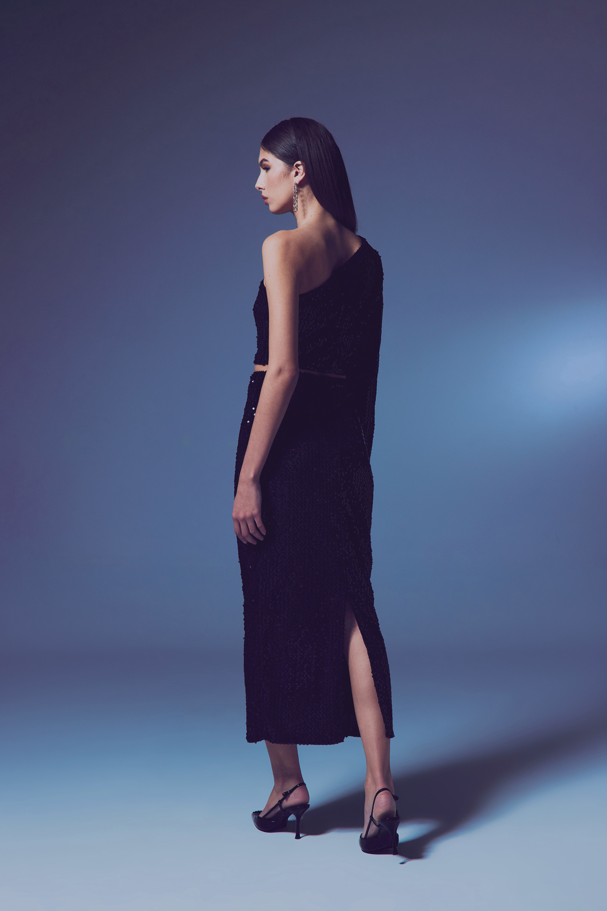 Tek Kollu Crop Bluz - Siyah