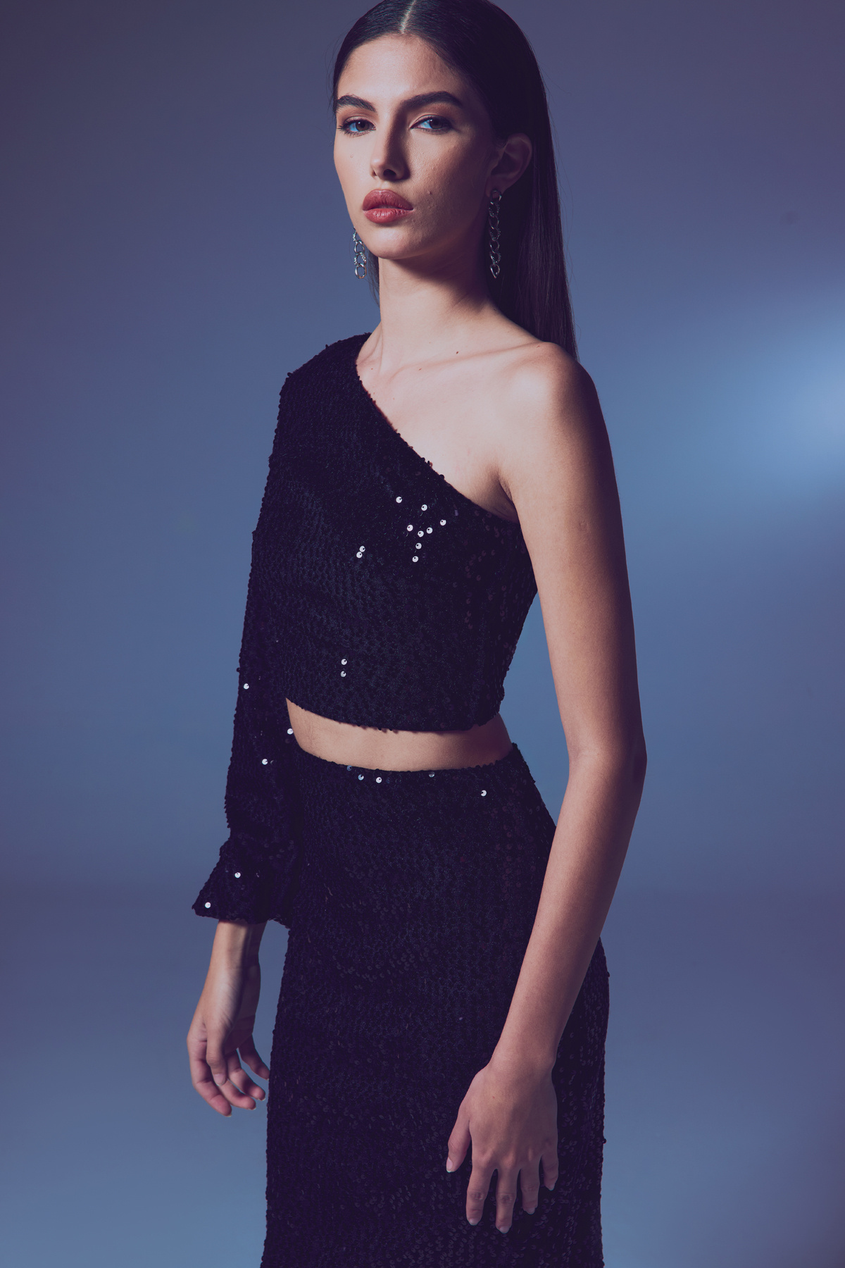 Tek Kollu Crop Bluz - Siyah