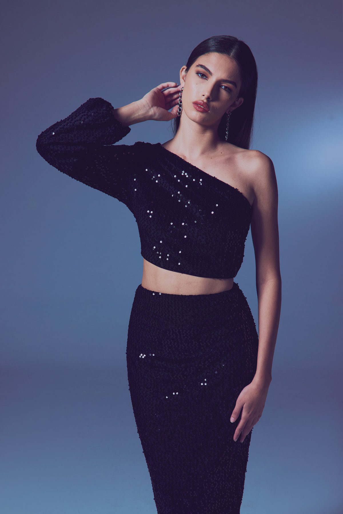 Single Sleeve Crop Blouse - Black