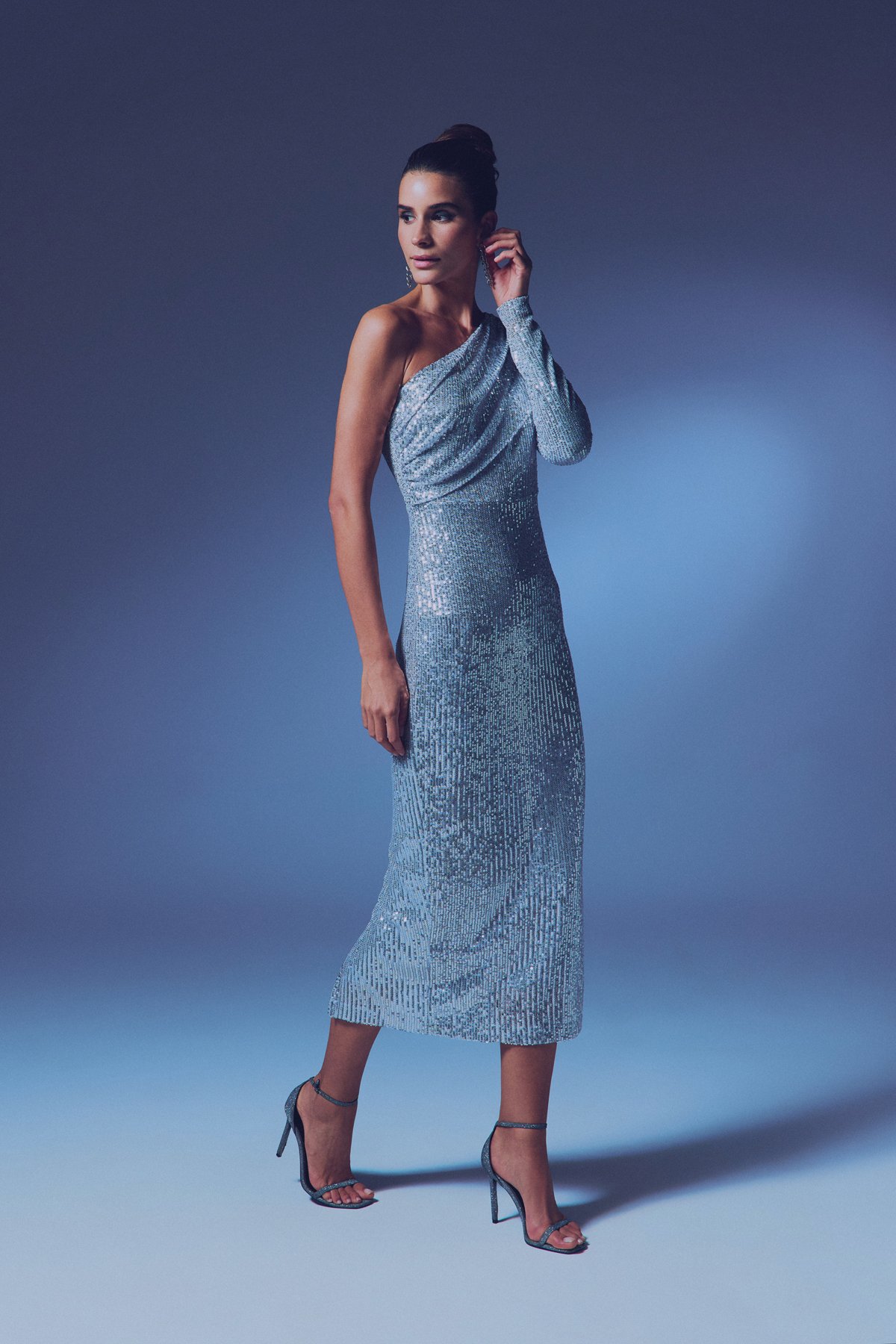 Tek Kollu Payet Elbise - GÜMÜŞ