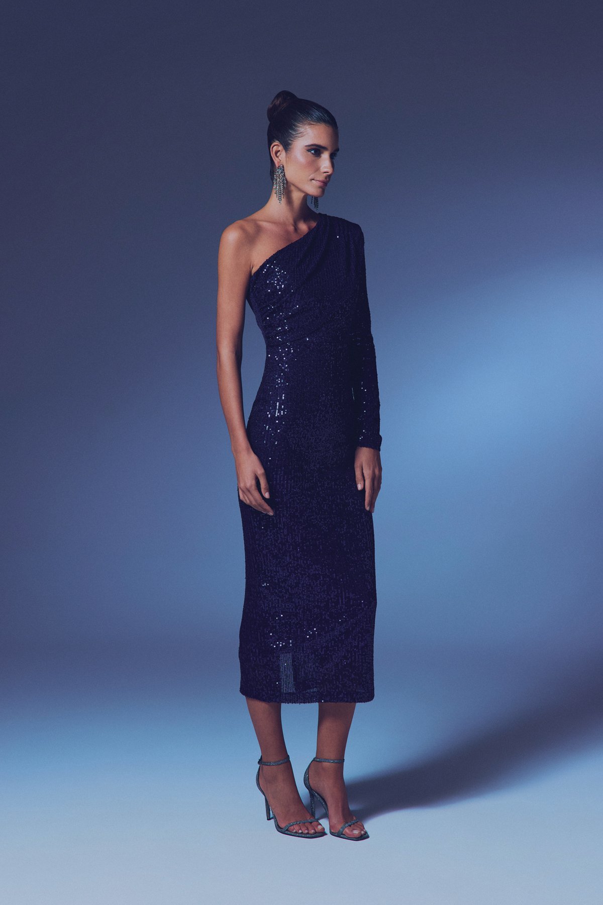 Tek Kollu Payet Elbise - LACİVERT