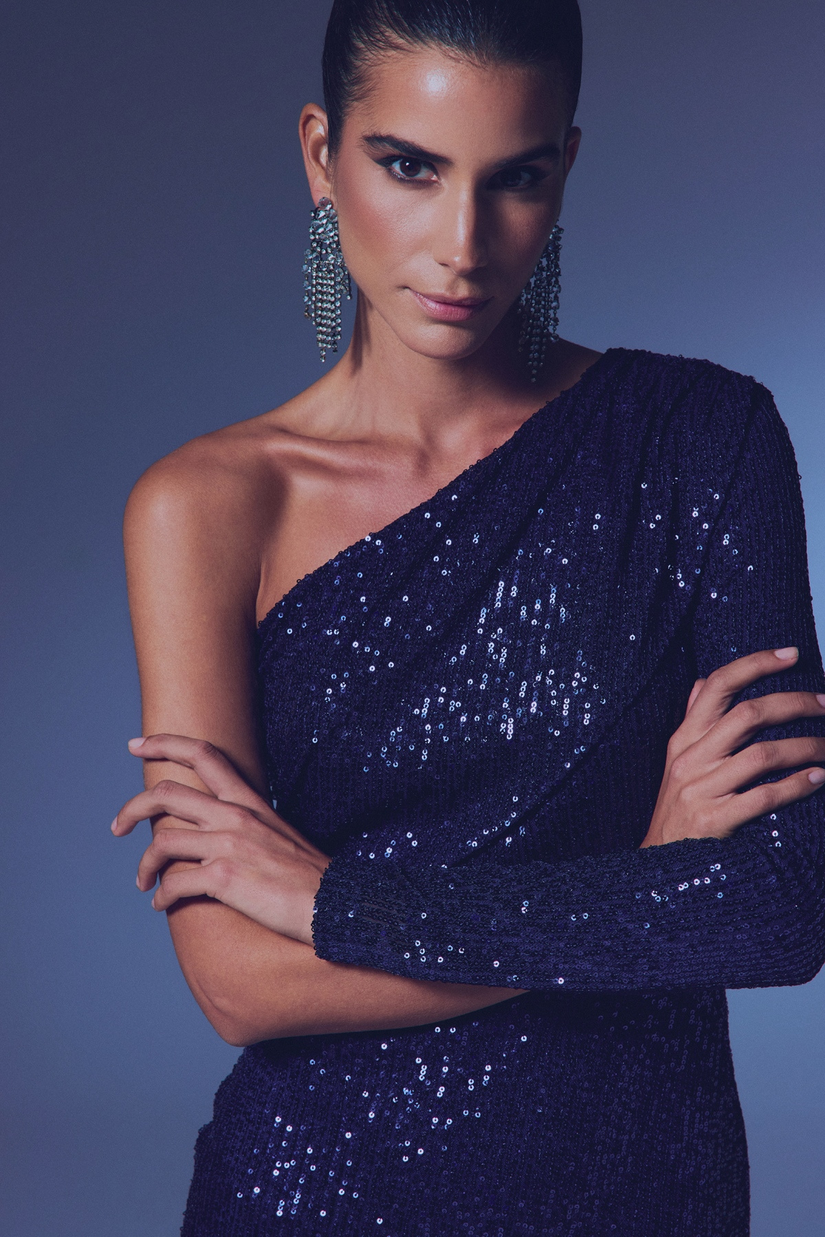 Tek Kollu Payet Elbise - LACİVERT