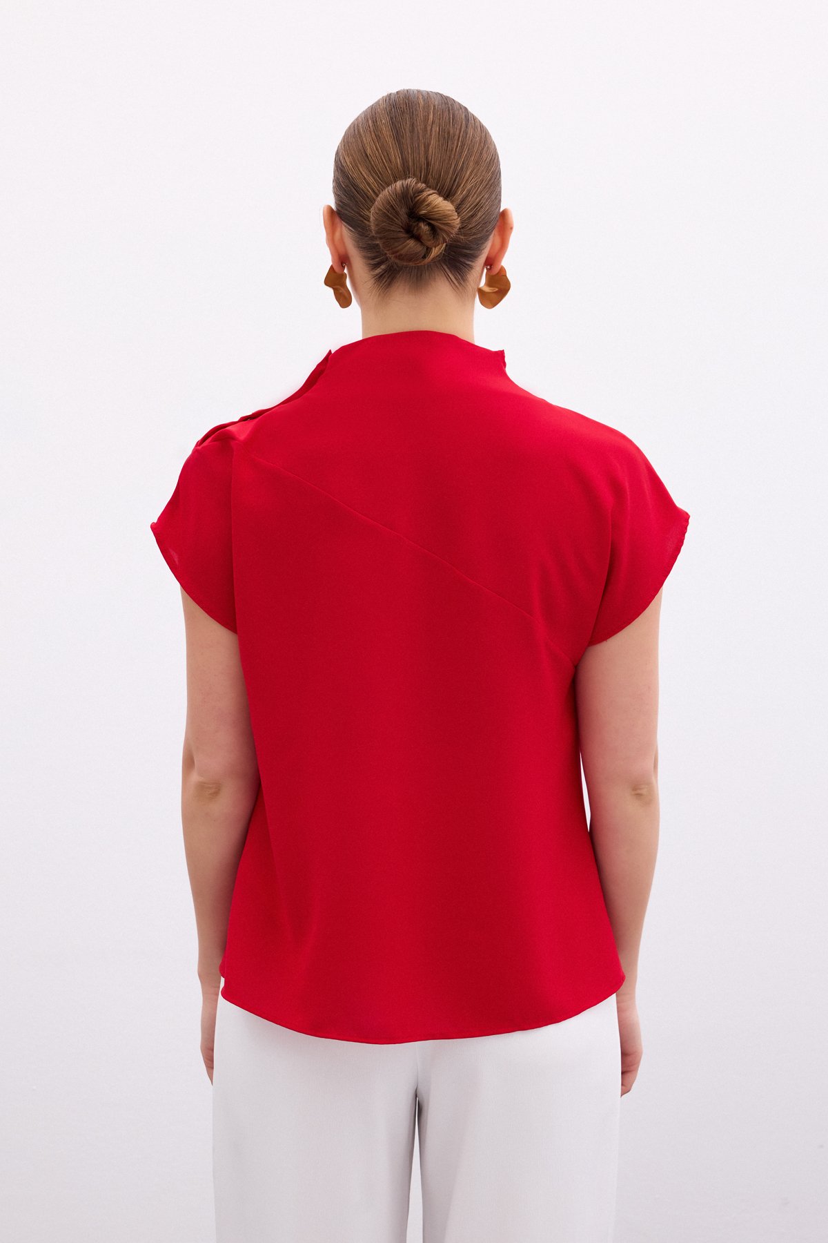 Tek Omuz Çıtçıtlı Bluz - Kırmızı