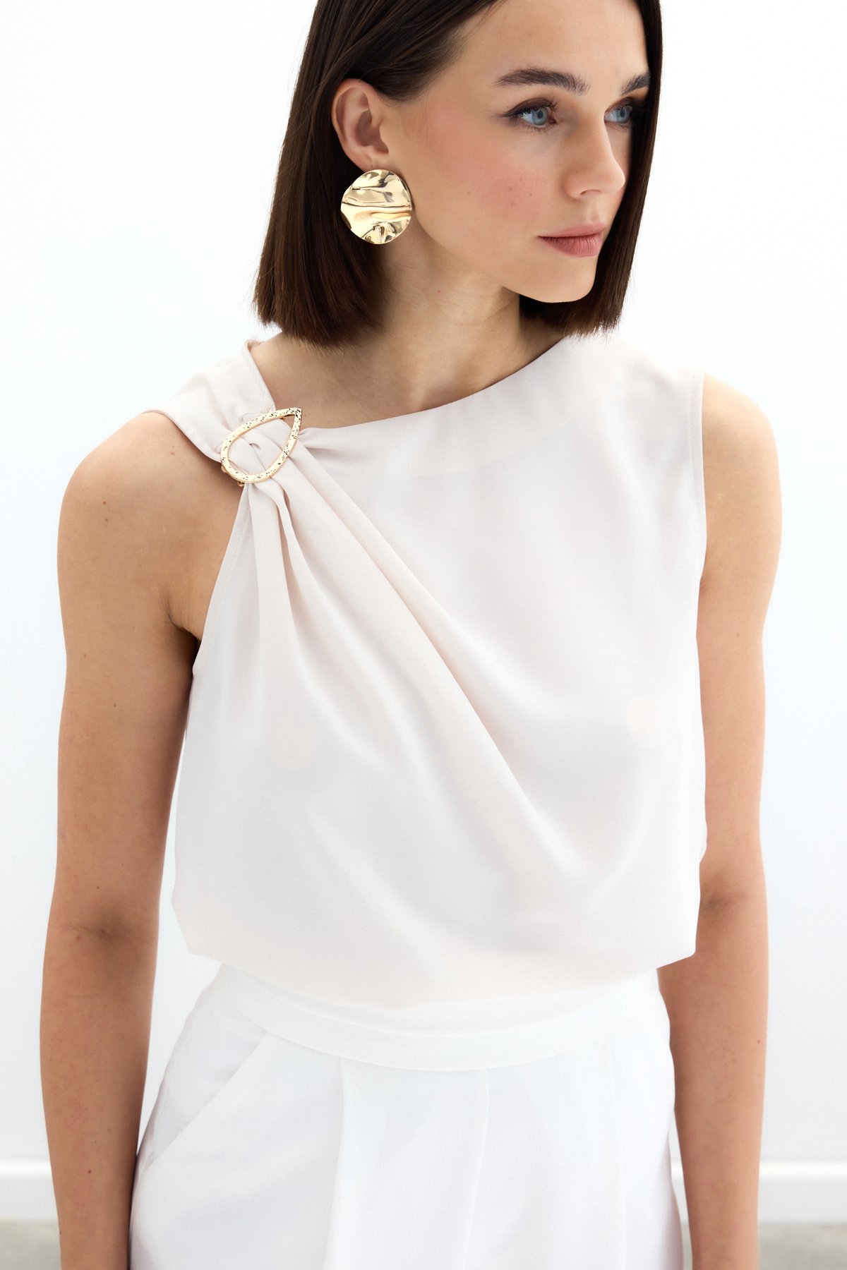 One Shoulder Detailed Blouse - Beıge