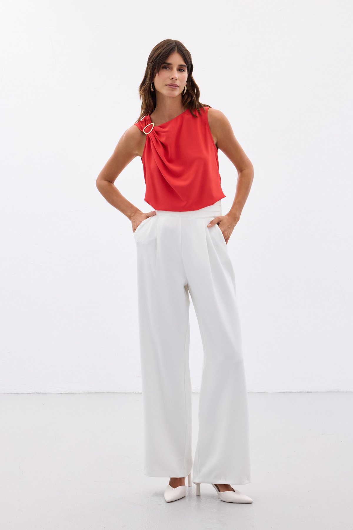 One Shoulder Detailed Blouse - Red