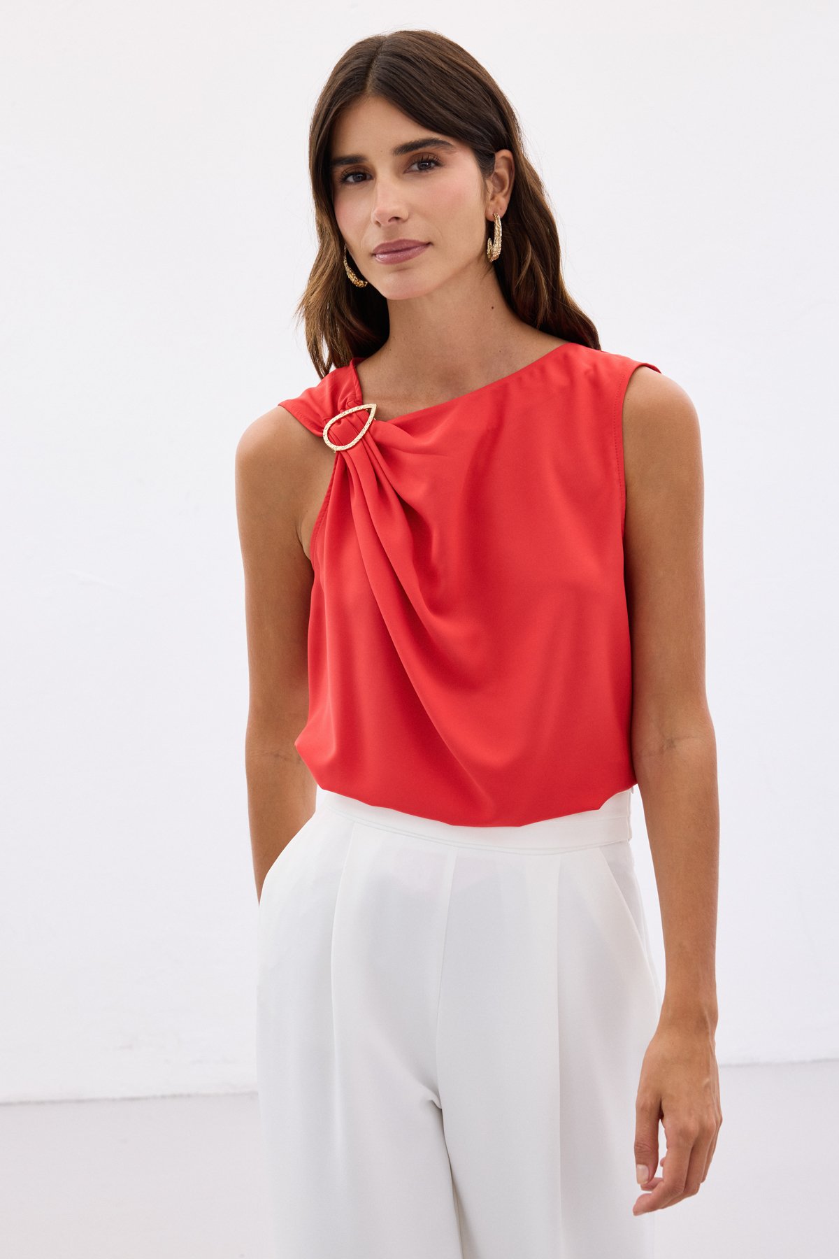 One Shoulder Detailed Blouse - Red