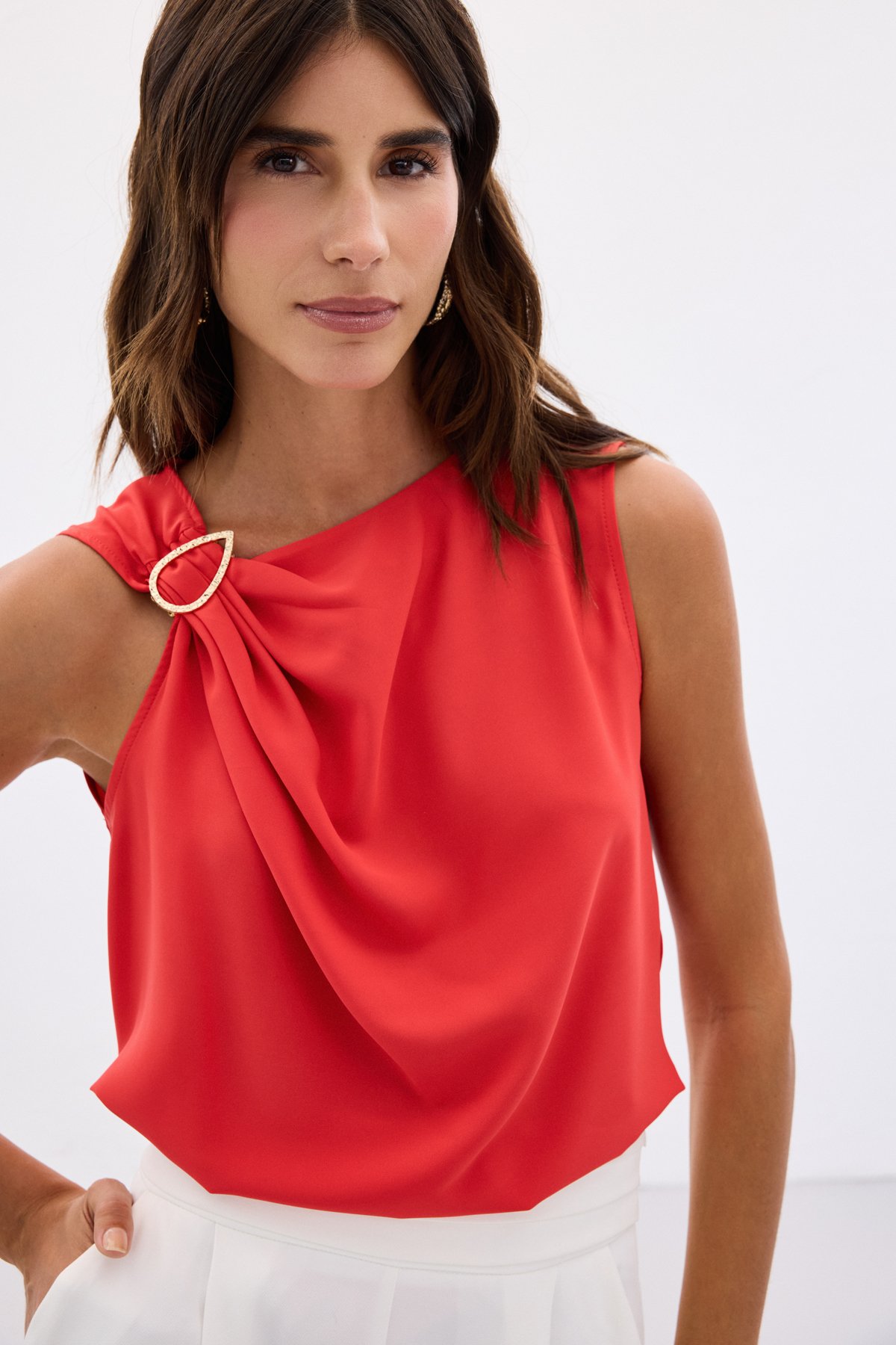 One Shoulder Detailed Blouse - Red