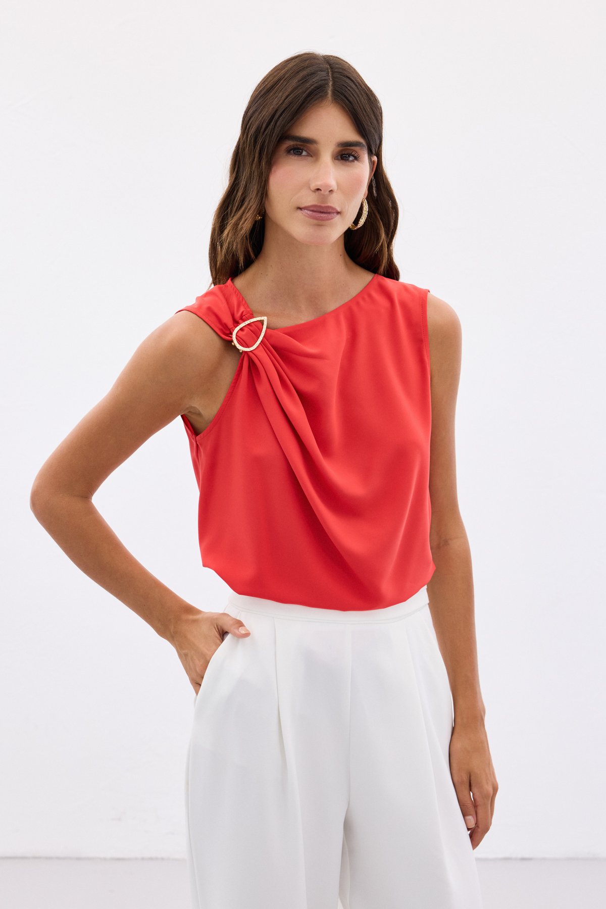 One Shoulder Detailed Blouse - Red