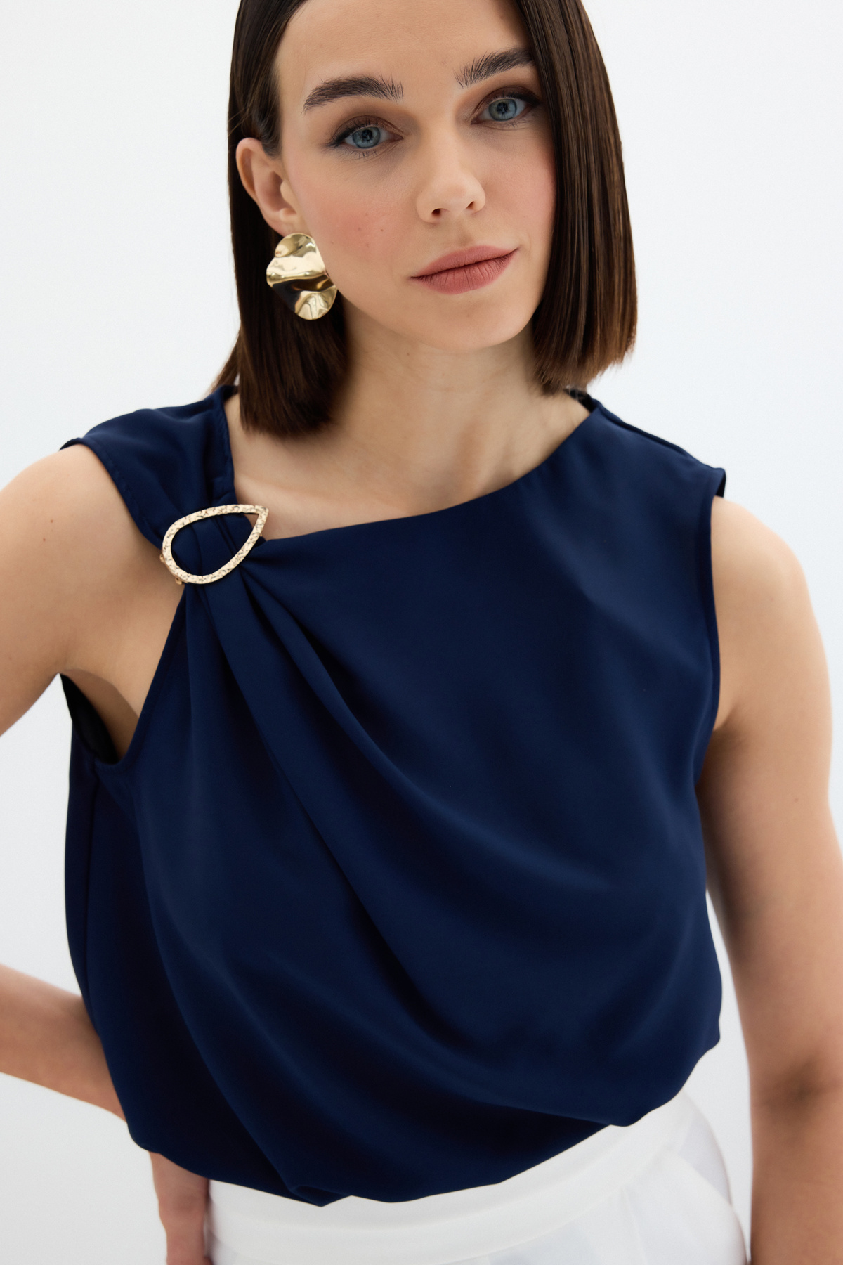 Tek Omuz Detaylı Bluz - Lacivert